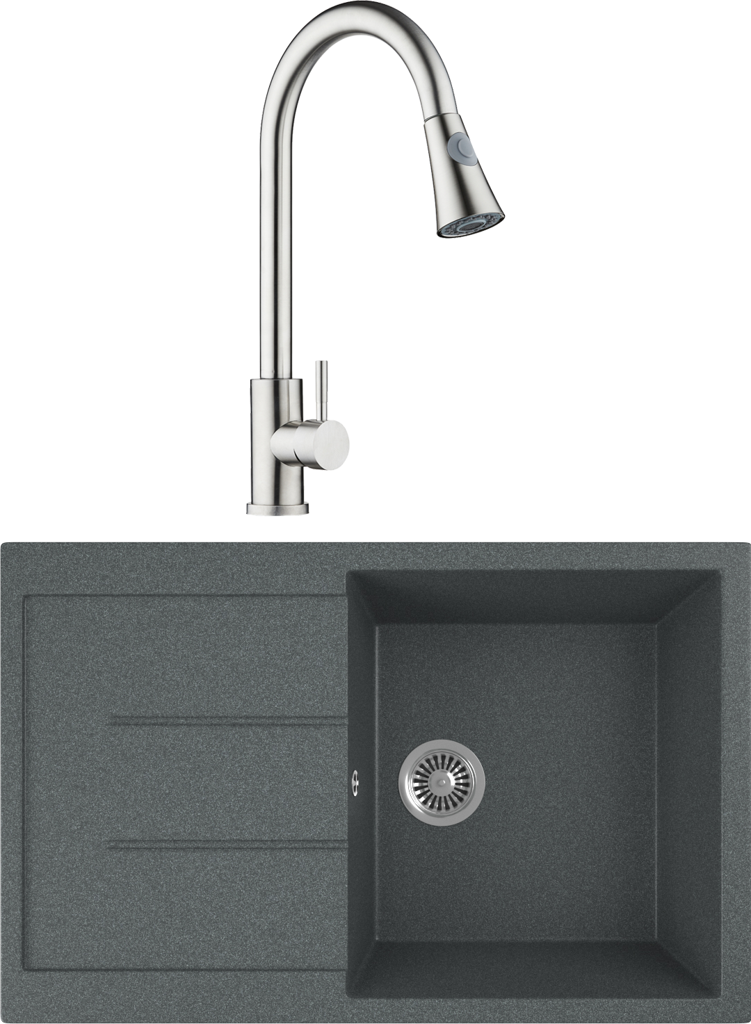 Комплект Мойка кухонная Domaci Бьелла DMC-25-343 антрацит + Смеситель Равенна D99-120st