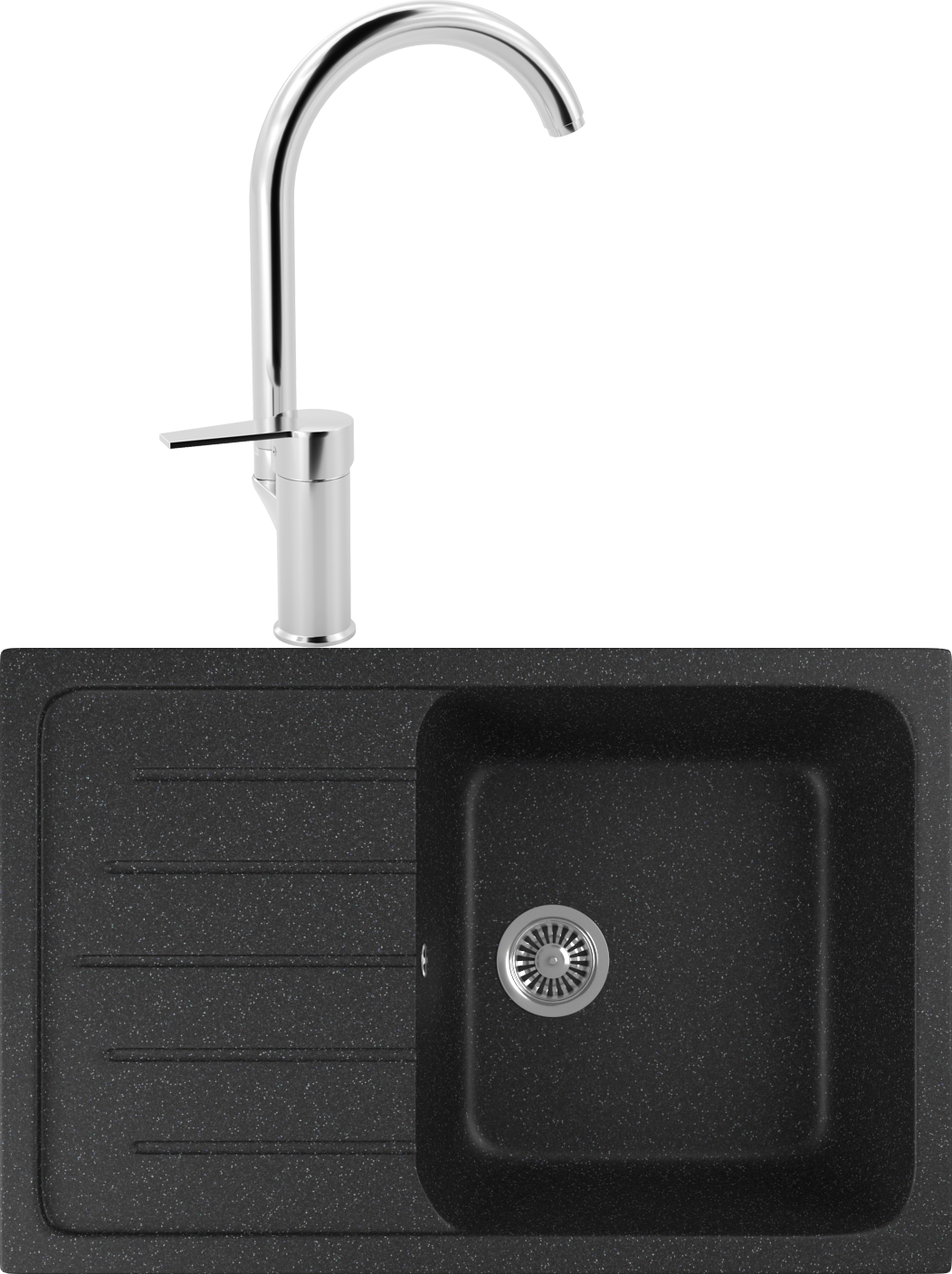 Комплект Мойка кухонная Domaci Бьелла DMC-76 черная + Смеситель для кухни MEGA Snow MG-SH03 хром