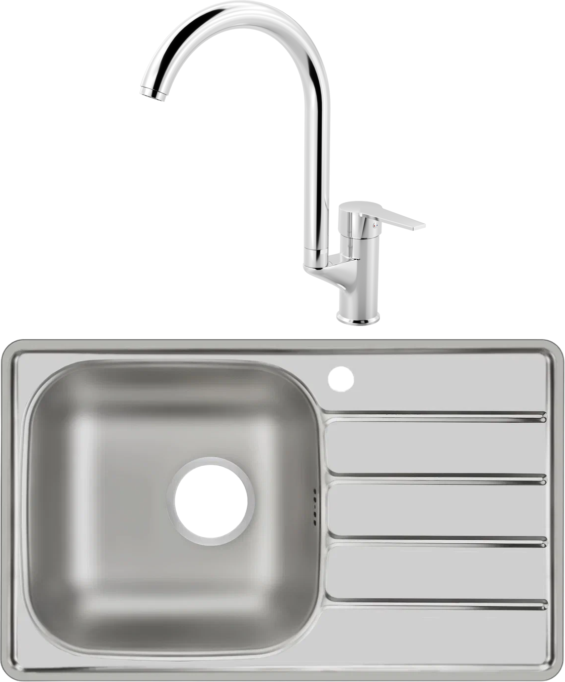 Комплект Мойка Domaci Равенна Rand DGR 780*480 (6) L2TG L + Смеситель MEGA Snow MG-SH03 хром