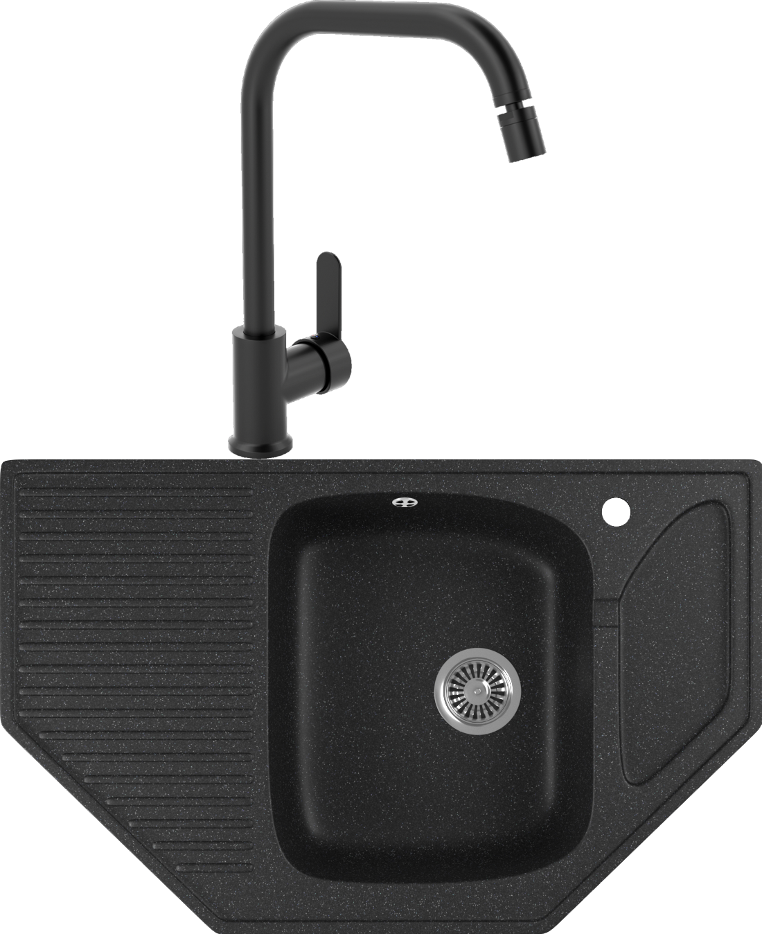 Комплект Мойка кухонная Domaci Бьелла DMC-10 черная + Смеситель для кухни MEGA City MG- ZRV104-B черный