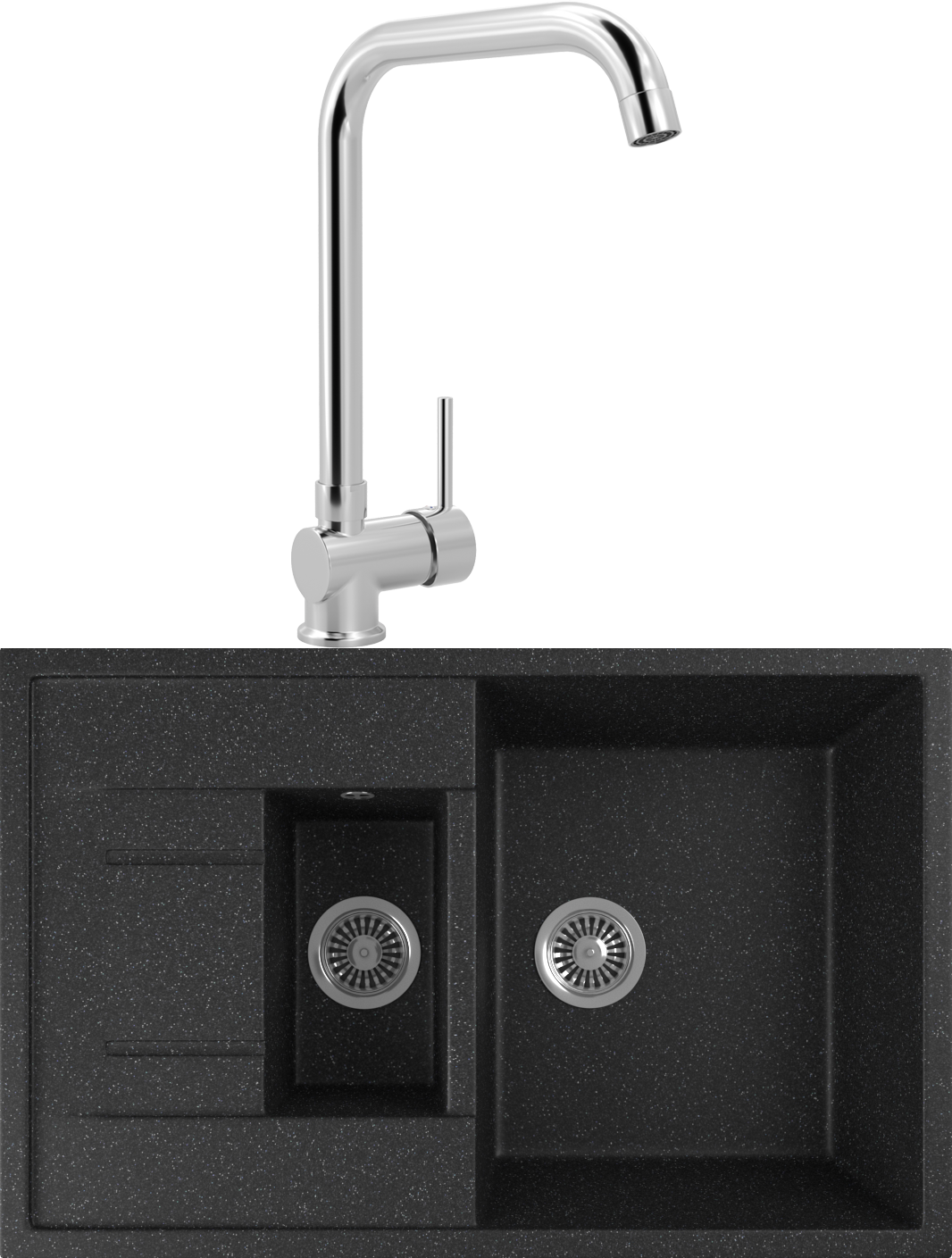 Комплект Мойка кухонная Domaci Бьелла DMC-21K черная + Смеситель для кухни MEGA Didim MG-CM107 хром