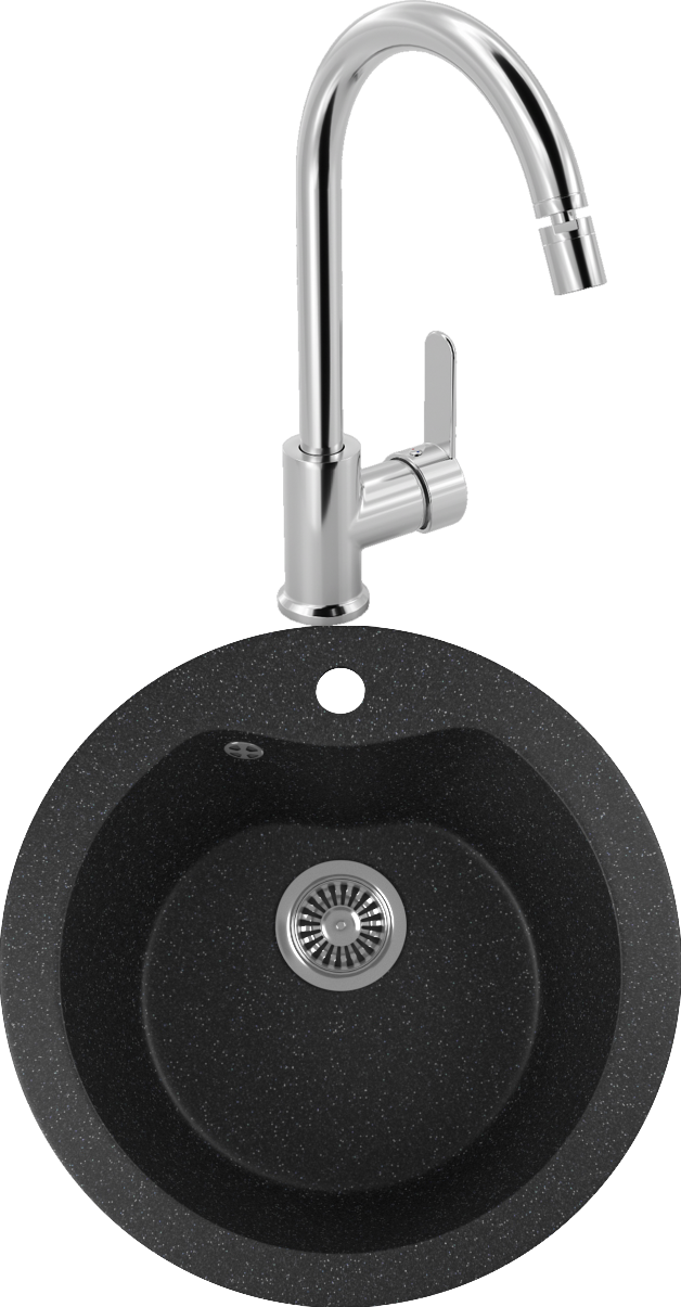Комплект Мойка кухонная Domaci Бьелла DMC-08S черная + Смеситель для кухни MEGA City MG-ZRV102 хром