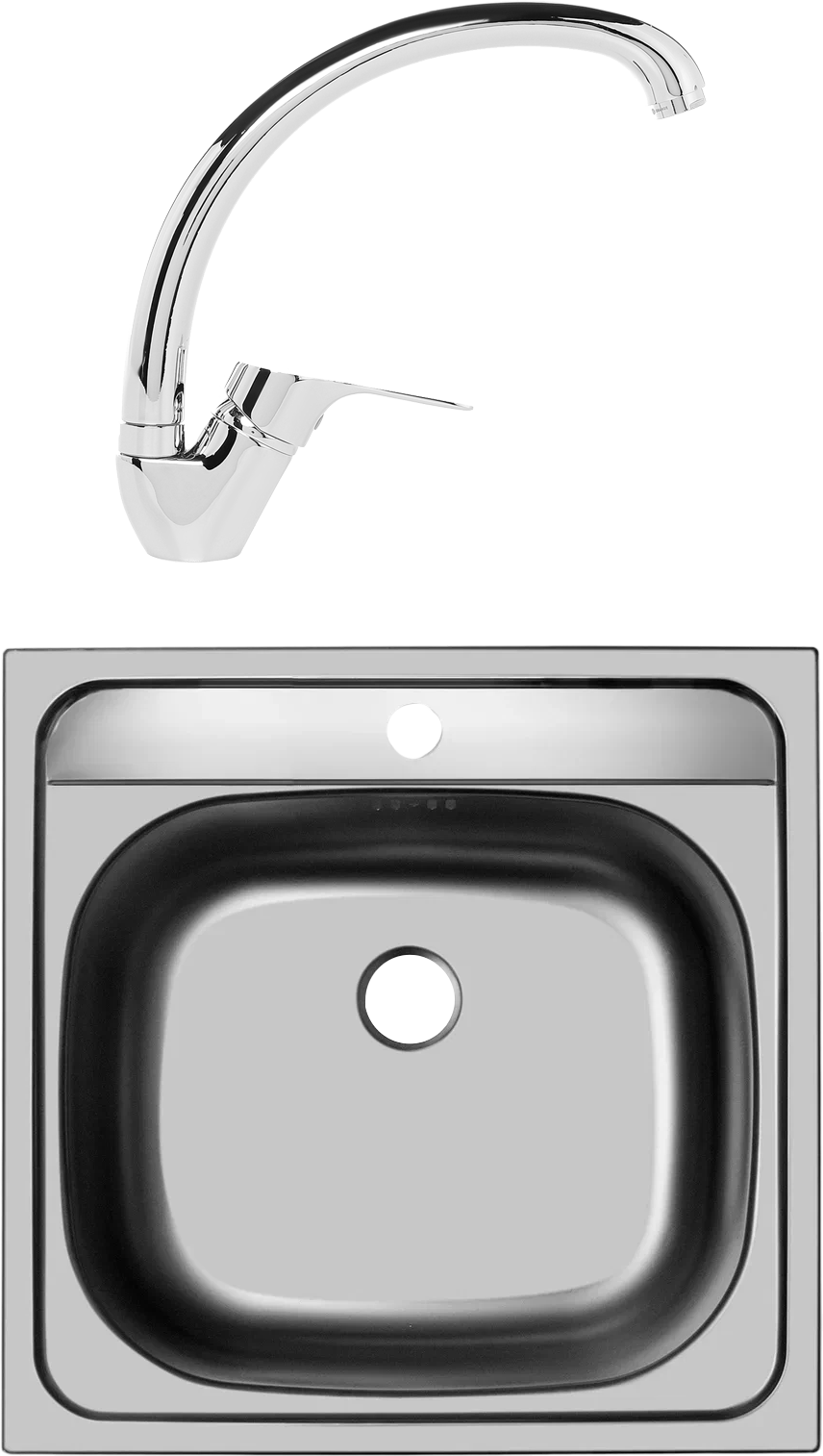 Комплект Мойка Domaci Равенна Ssik DCL 480*480 (6) T нержавеющая сталь, квадратная, российская, встраиваемая + Смеситель D45-002cr