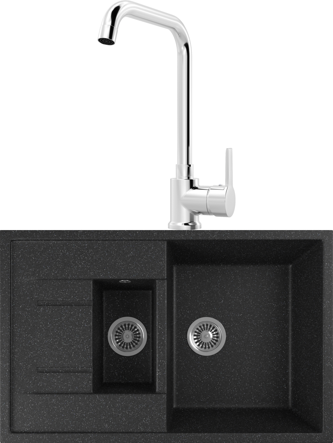 Комплект Мойка кухонная Domaci Бьелла DMC-21K черная + Смеситель для кухни MEGA Ege MG-PL10 хром