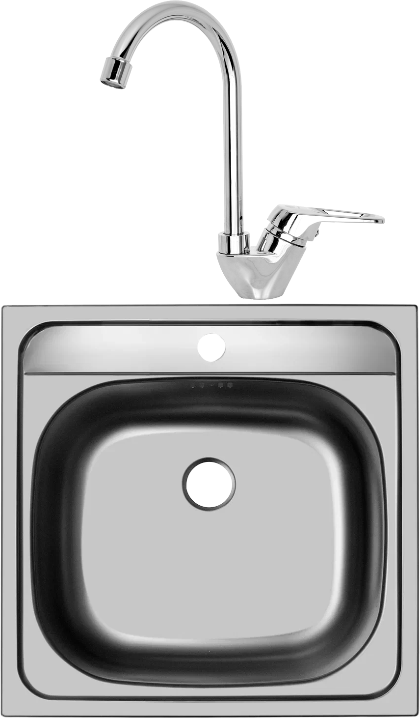 Комплект Мойка Domaci Равенна Ssik DCL 480*480 (6) T нержавеющая сталь, квадратная, российская, встраиваемая + Смеситель D11-001cr