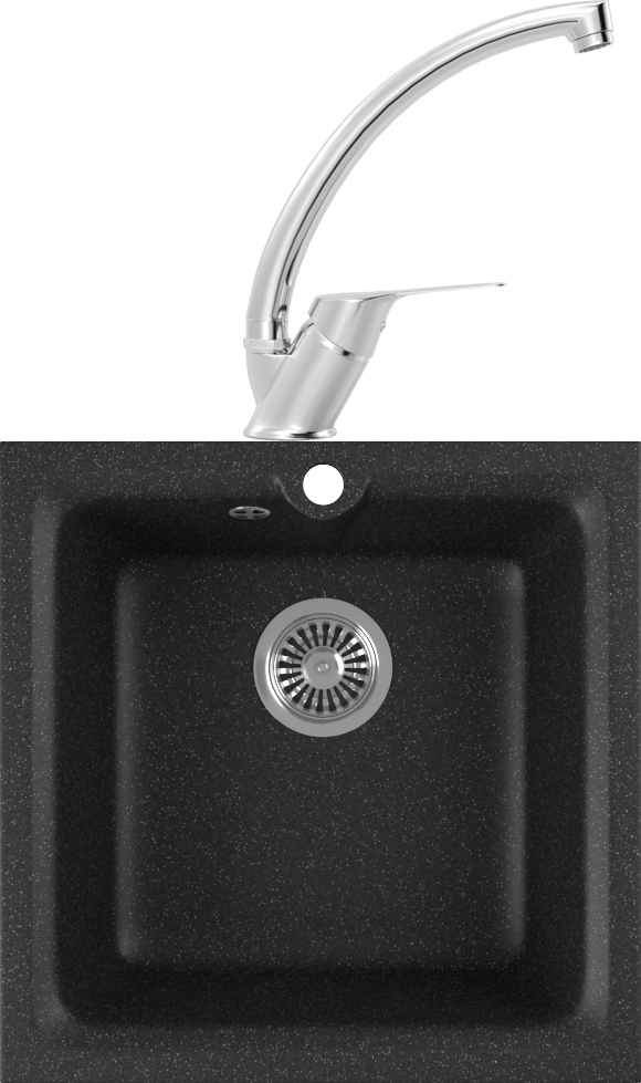 Комплект Мойка кухонная Domaci Бьелла DMC-42 черная + Смеситель для кухни MEGA Mega MG-BMK016 хром