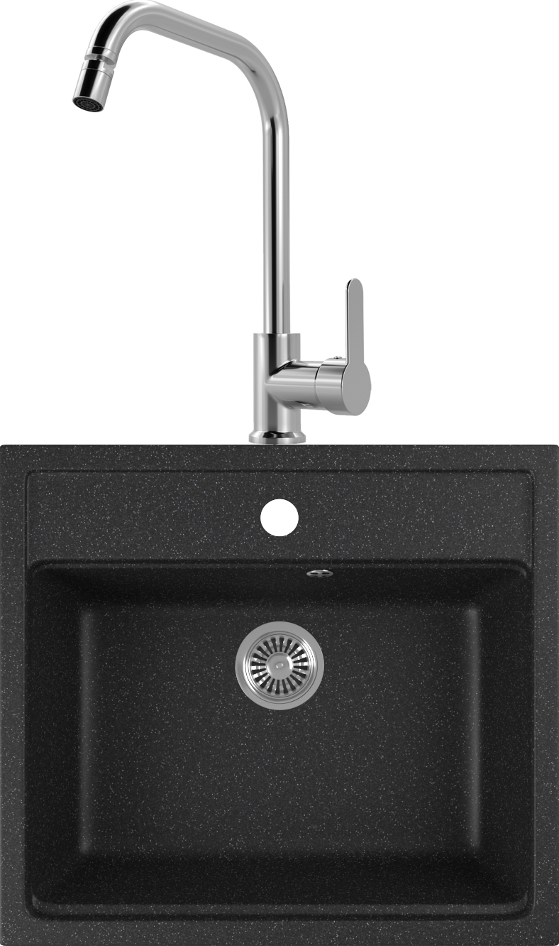 Комплект Мойка Domaci Бьелла DMC-06 черная + Смеситель MEGA City MG- ZRV104 хром