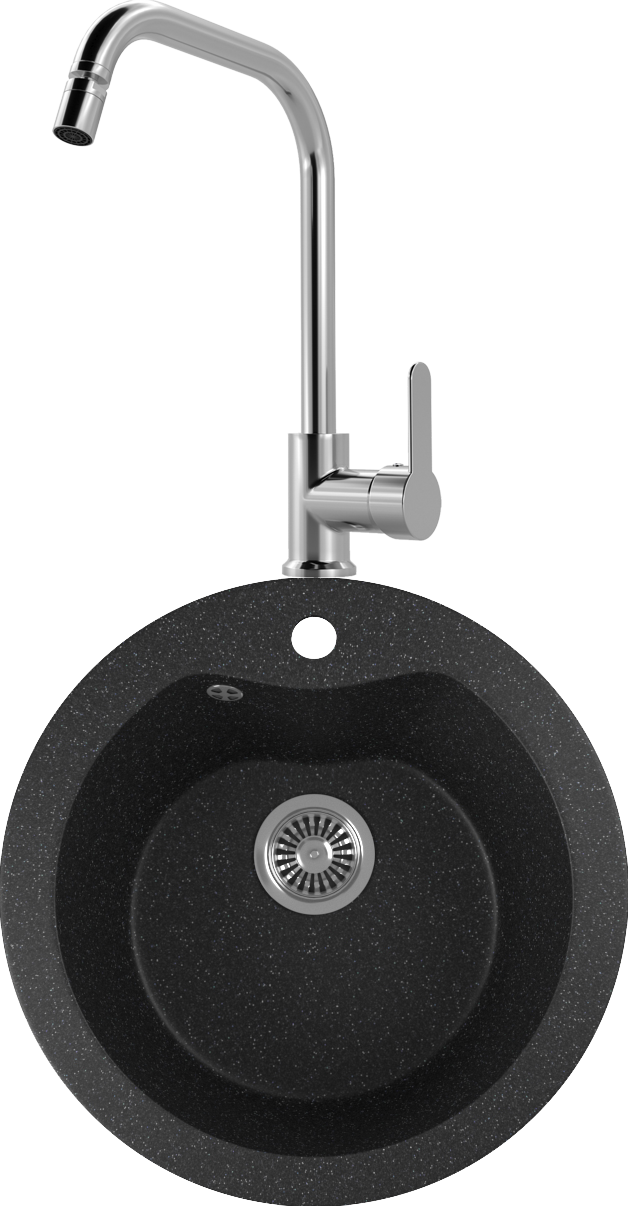 Комплект Мойка кухонная Domaci Бьелла DMC-08S черная + Смеситель для кухни MEGA City MG- ZRV104 хром