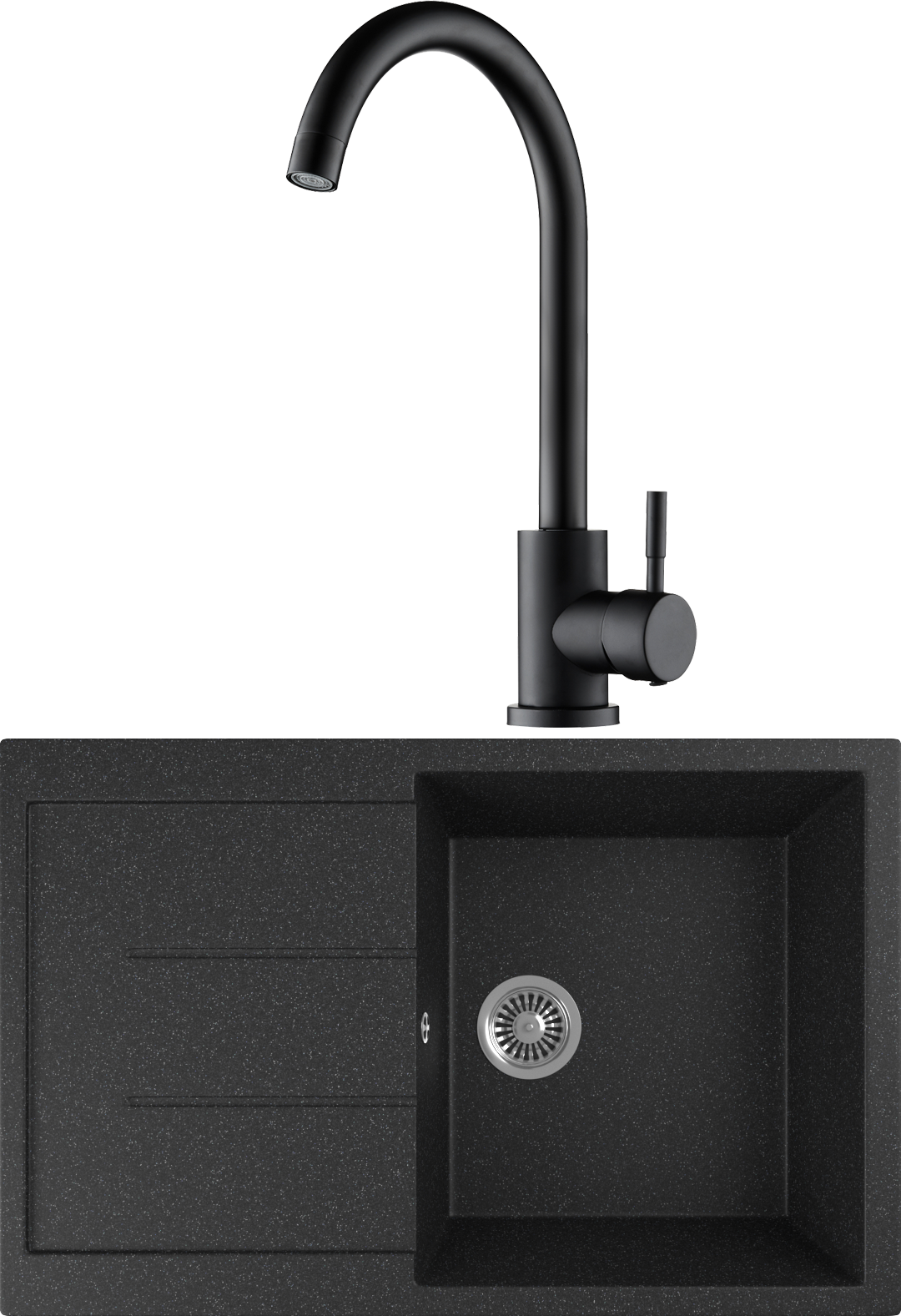 Комплект Мойка Domaci Бьелла DMC-25 черная + Смеситель Равенна D99-009b