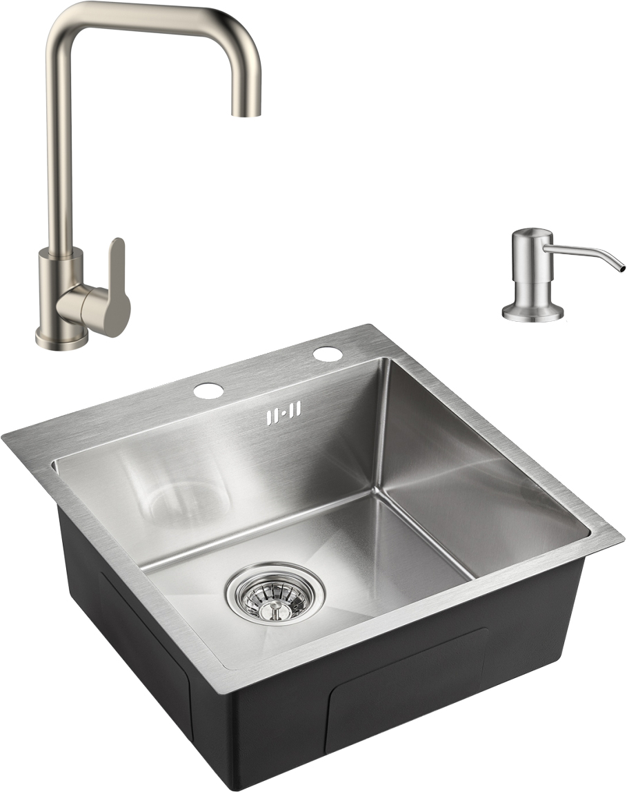 Комплект Мойка Domaci Равенна PVD DMB-117A брашированная сталь + Дозатор 401 сатин + Смеситель TR-04ni