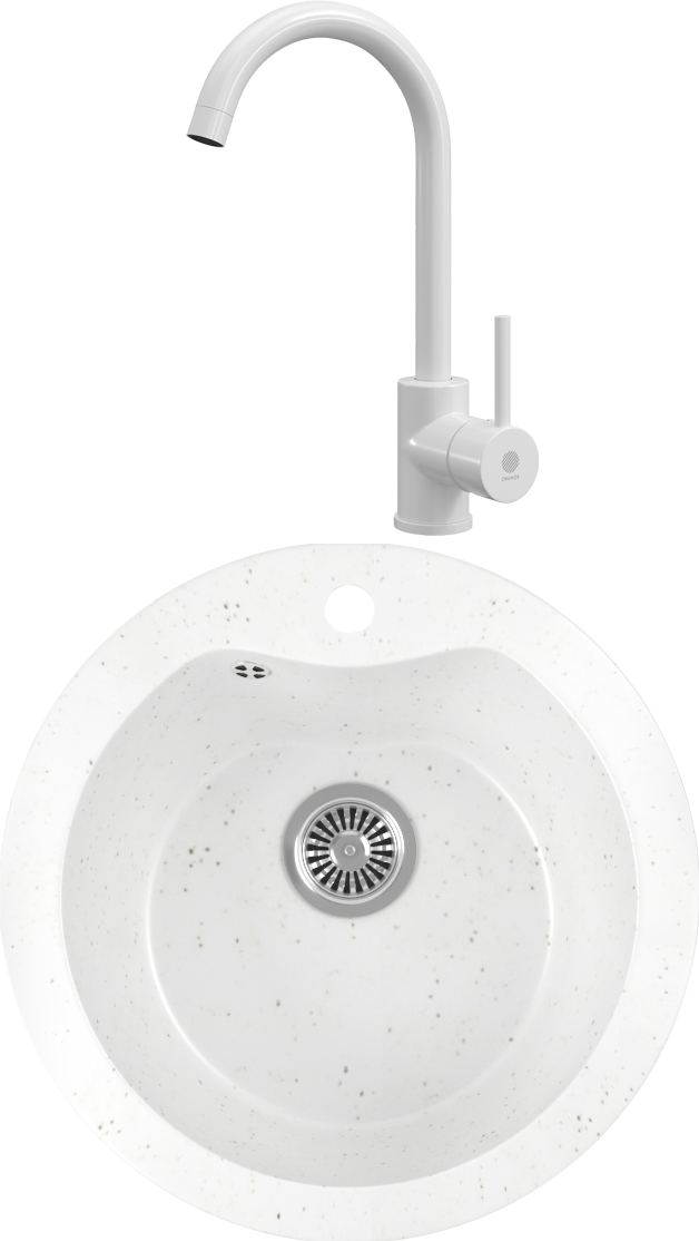 Комплект  Мойка кухонная Domaci Бьелла DMC-08S белая + Смеситель для кухни Domaci Равенна KS-01w белый