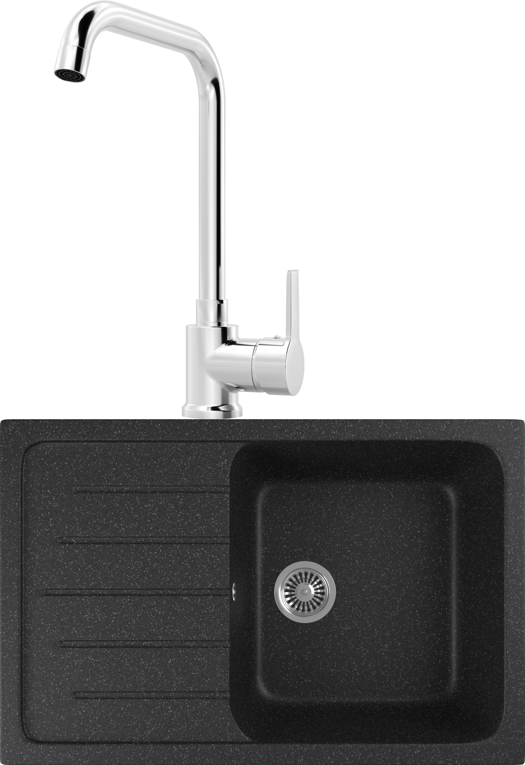 Комплект Мойка кухонная Domaci Бьелла DMC-76 черная + Смеситель для кухни MEGA Ege MG-PL10 хром
