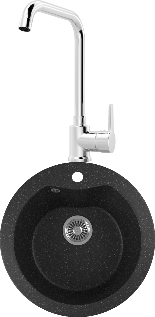 Комплект Мойка кухонная Domaci Бьелла DMC-08S черная + Смеситель для кухни MEGA Ege MG-PL10 хром