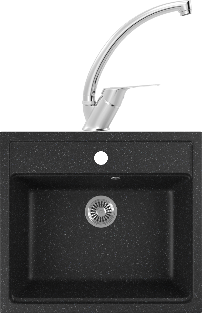 Комплект Мойка Domaci Бьелла DMC-06 черная + Смеситель MEGA Mega MG-BMK016 хром