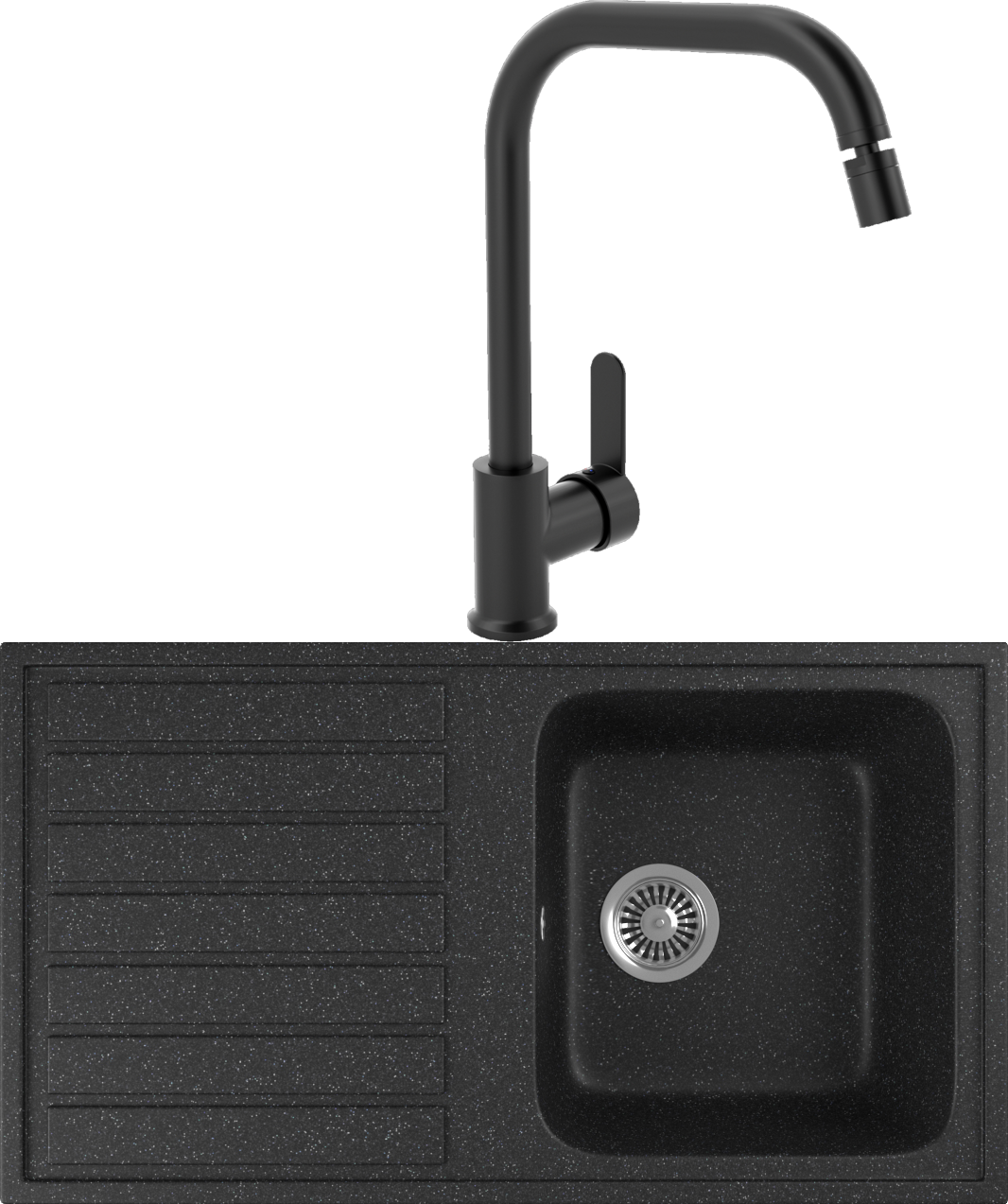 Комплект Мойка кухонная Domaci Бьелла DMC-20 черная + Смеситель для кухни MEGA City MG- ZRV104-B черный