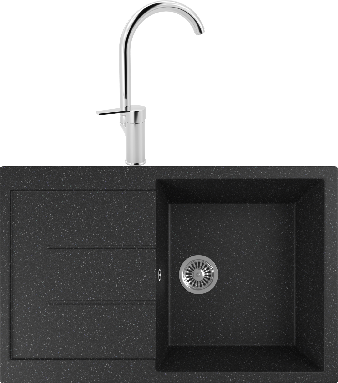 Комплект Мойка кухонная Domaci Бьелла DMC-25 черная + Смеситель для кухни MEGA Snow MG-SH03 хром