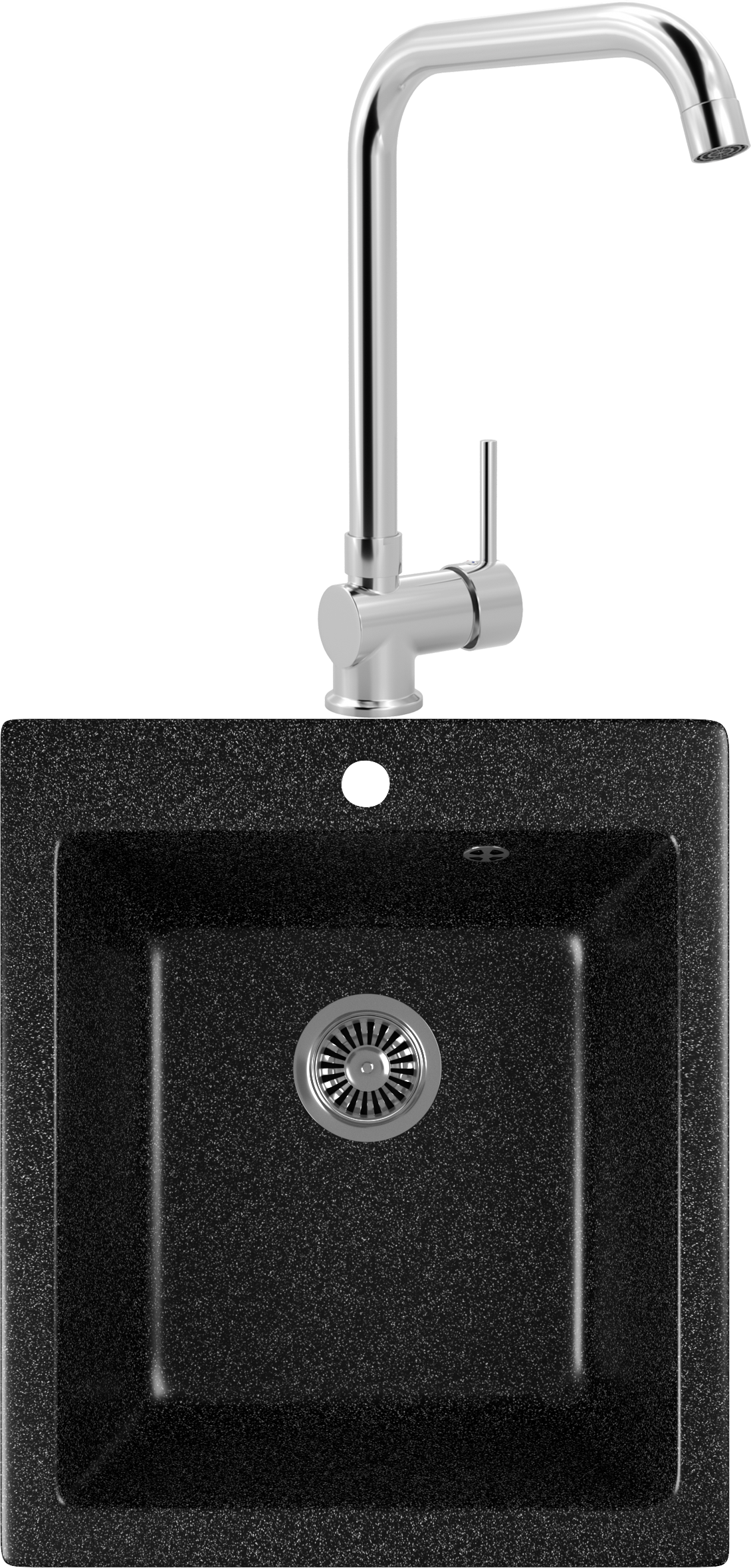 Комплект Мойка кухонная Domaci Бьелла DMC-17 черная + Смеситель для кухни MEGA Didim MG-CM107 хром