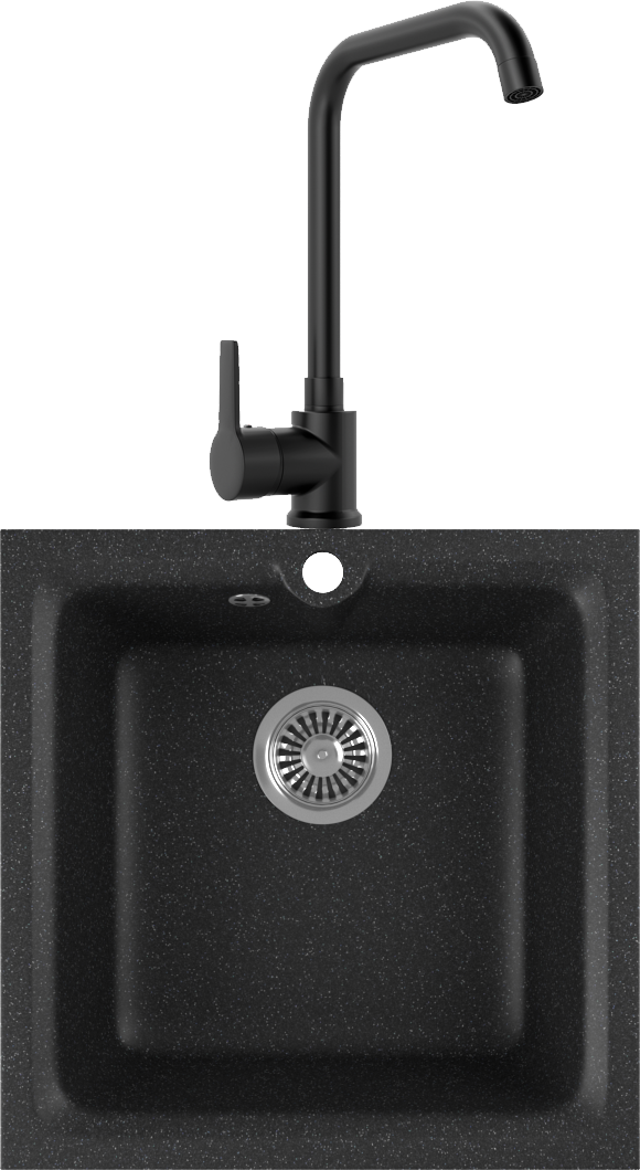 Комплект Мойка кухонная Domaci Бьелла DMC-42 черная + Смеситель для кухни MEGA Ege MG-PL10-B черный