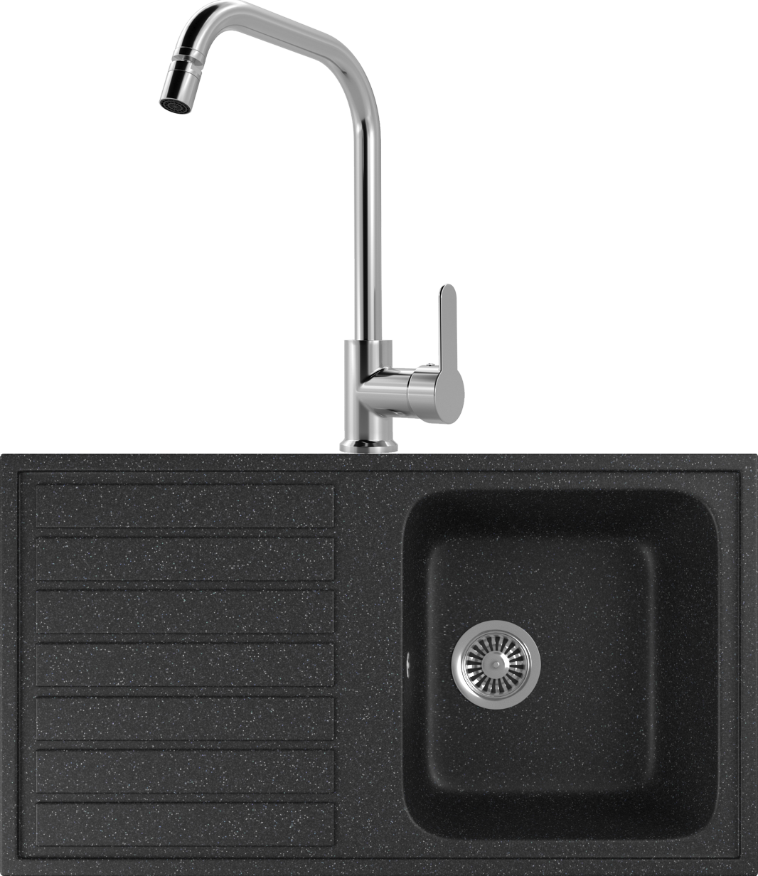 Комплект Мойка кухонная Domaci Бьелла DMC-20 черная + Смеситель для кухни MEGA City MG- ZRV104 хром
