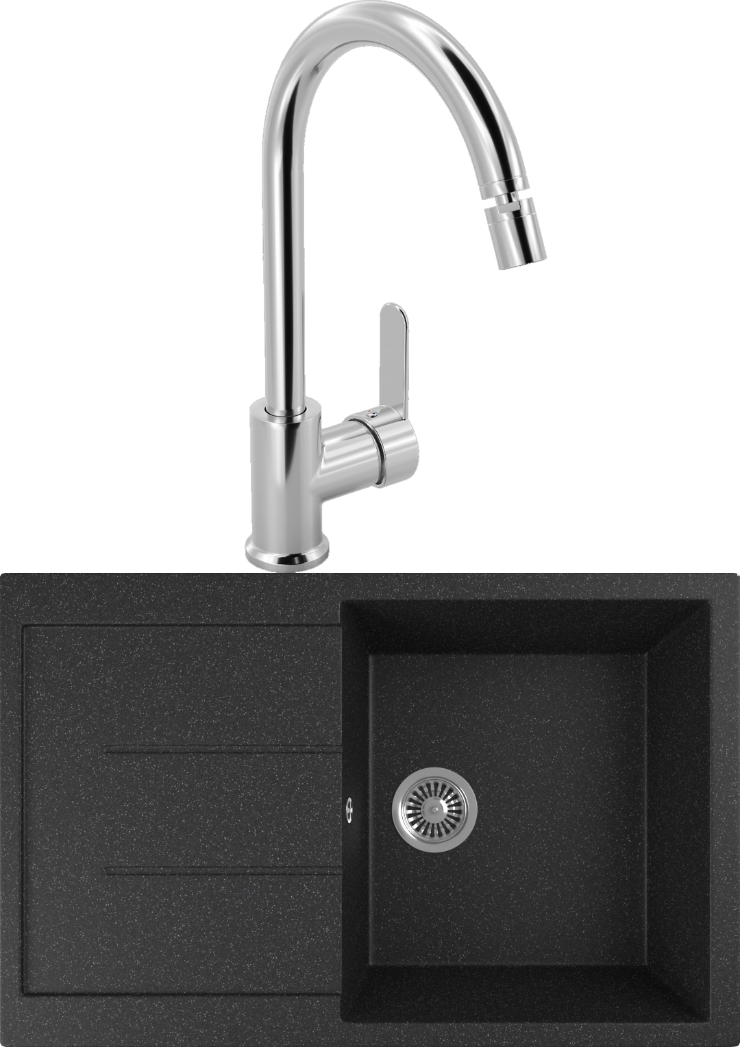 Комплект Мойка кухонная Domaci Бьелла DMC-25 черная + Смеситель для кухни MEGA City MG-ZRV102 хром