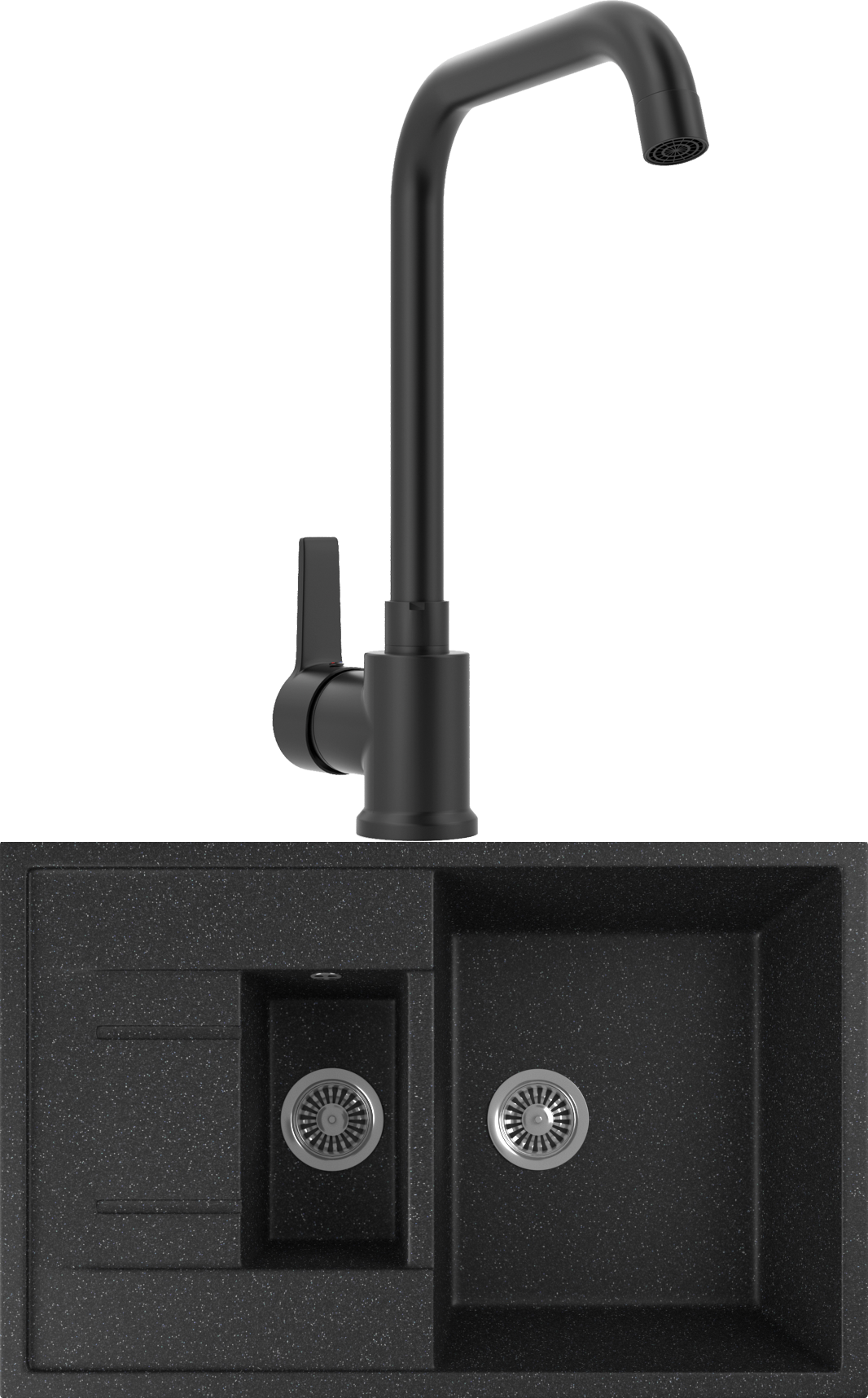 Комплект Мойка кухонная Domaci Бьелла DMC-21K черная + Смеситель для кухни MEGA Ege MG-PL10-B черный