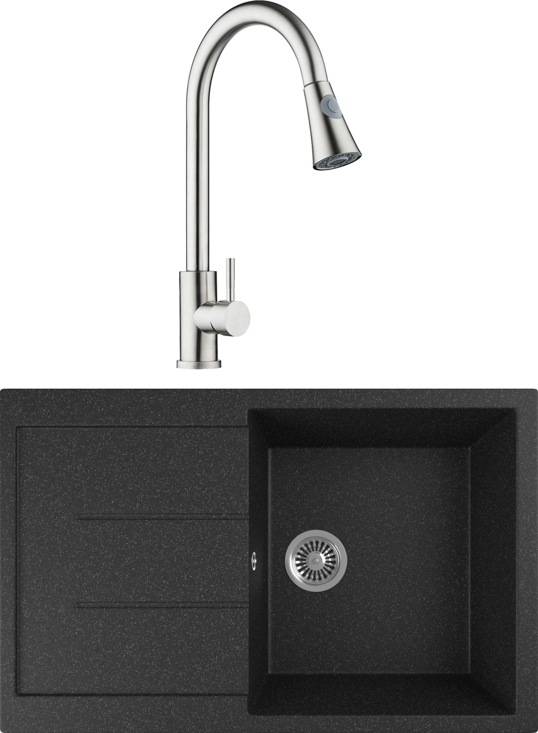 Комплект Мойка Domaci Бьелла DMC-25 черная + Смеситель Равенна D99-120st