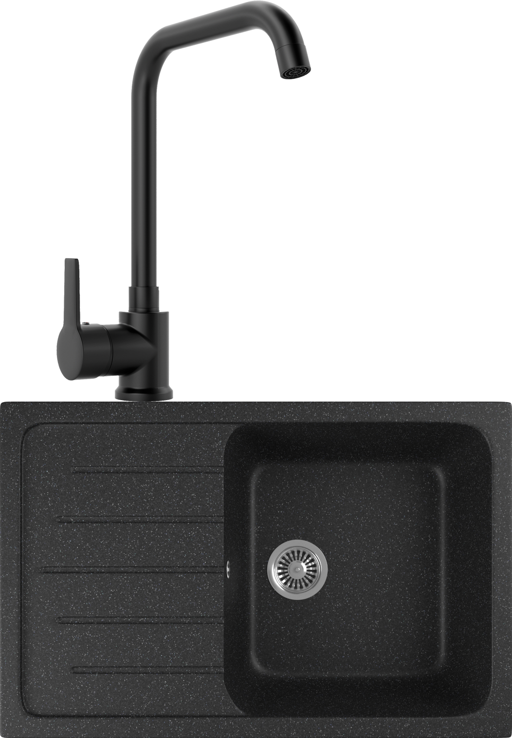 Комплект Мойка кухонная Domaci Бьелла DMC-76 черная + Смеситель для кухни MEGA Ege MG-PL10-B черный