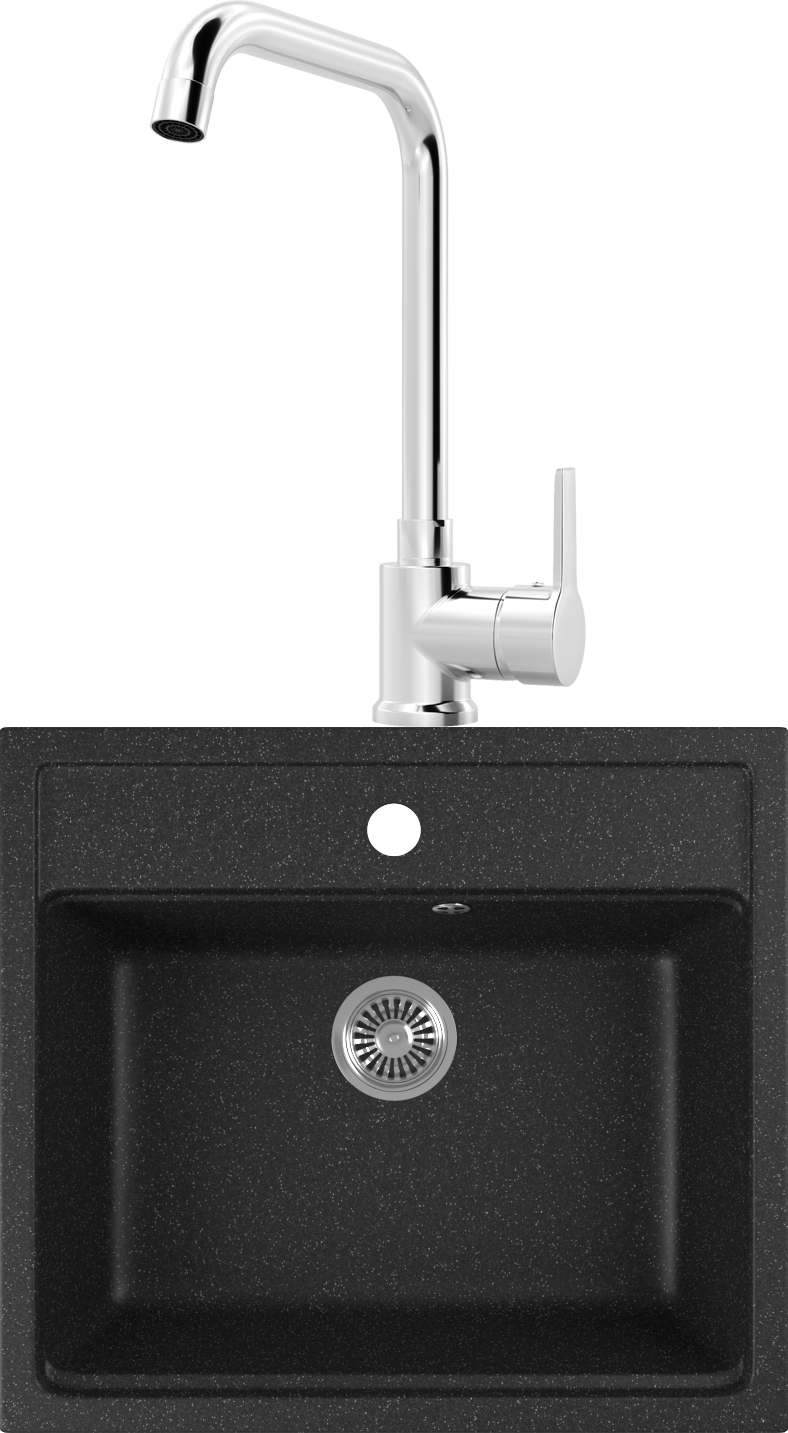 Комплект Мойка Domaci Бьелла DMC-06 черная + Смеситель MEGA Ege MG-PL10 хром