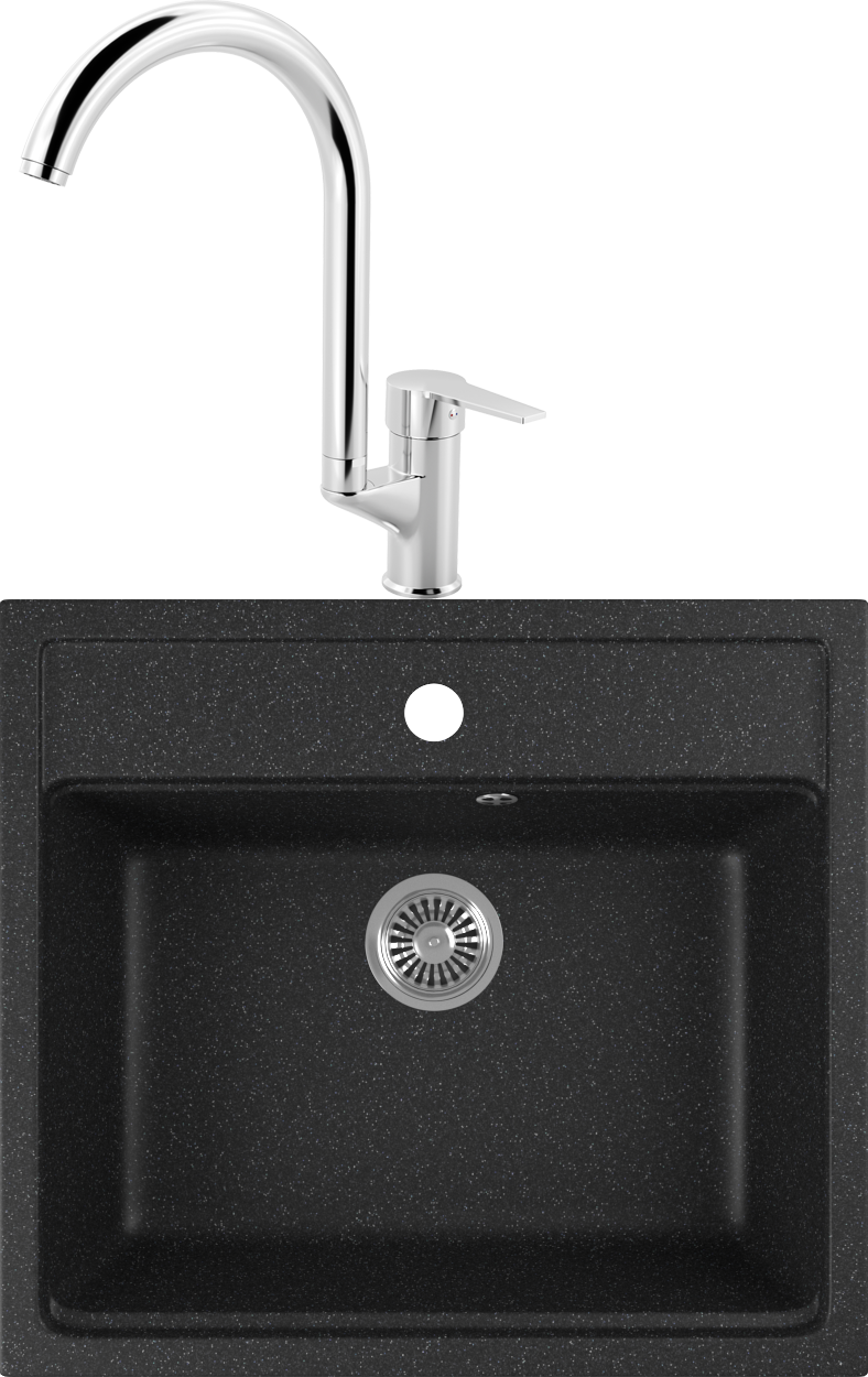 Комплект Мойка Domaci Бьелла DMC-06 черная + Смеситель MEGA Snow MG-SH03 хром