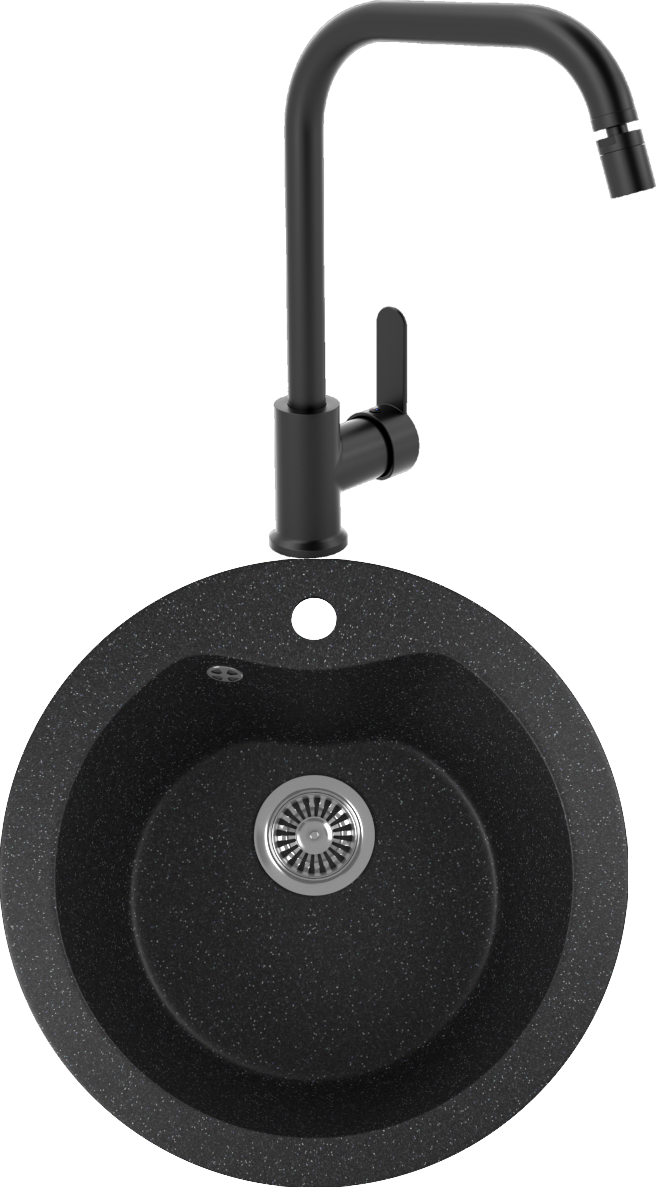 Комплект Мойка кухонная Domaci Бьелла DMC-08S черная + Смеситель для кухни MEGA City MG- ZRV104-B черный