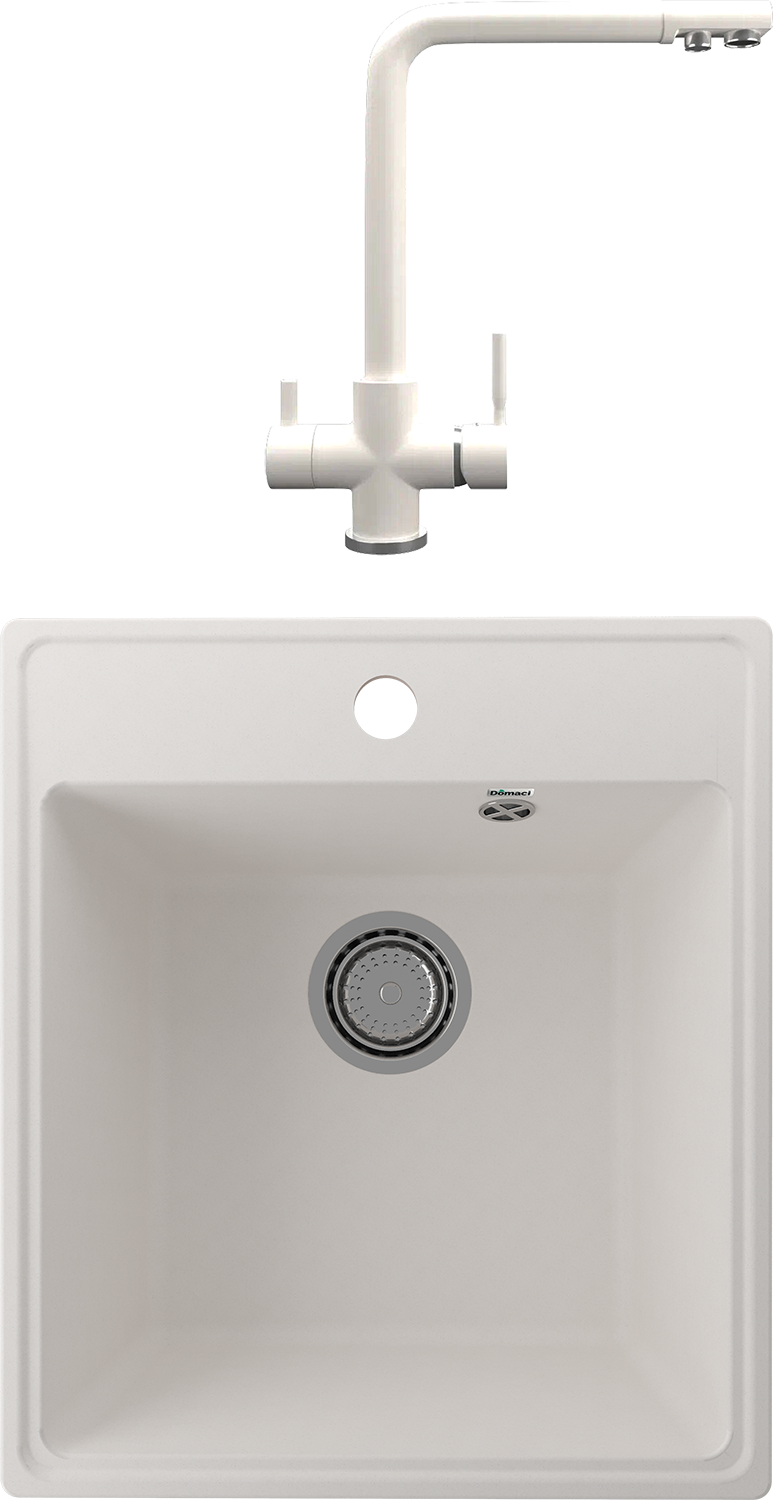 Комплект Мойка кухонная Domaci Солерно DF 425-01 жасмин + Смеситель для кухни Domaci Солерно UQ-016-01 жасмин