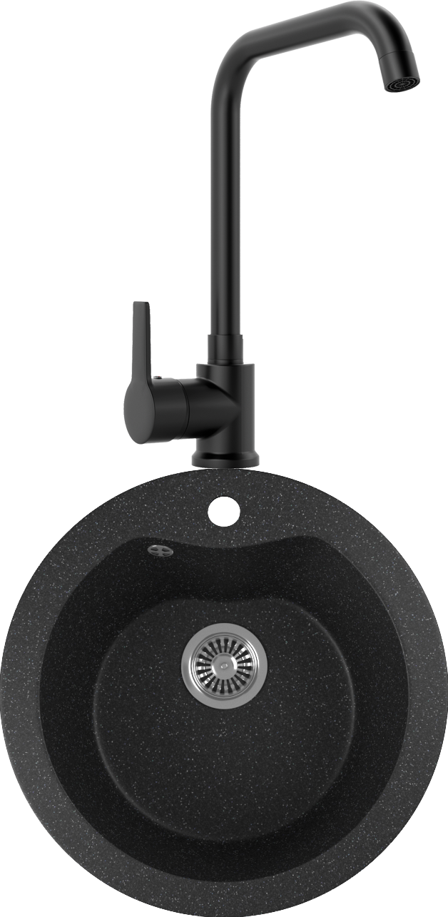 Комплект Мойка кухонная Domaci Бьелла DMC-08S черная + Смеситель для кухни MEGA Ege MG-PL10-B черный