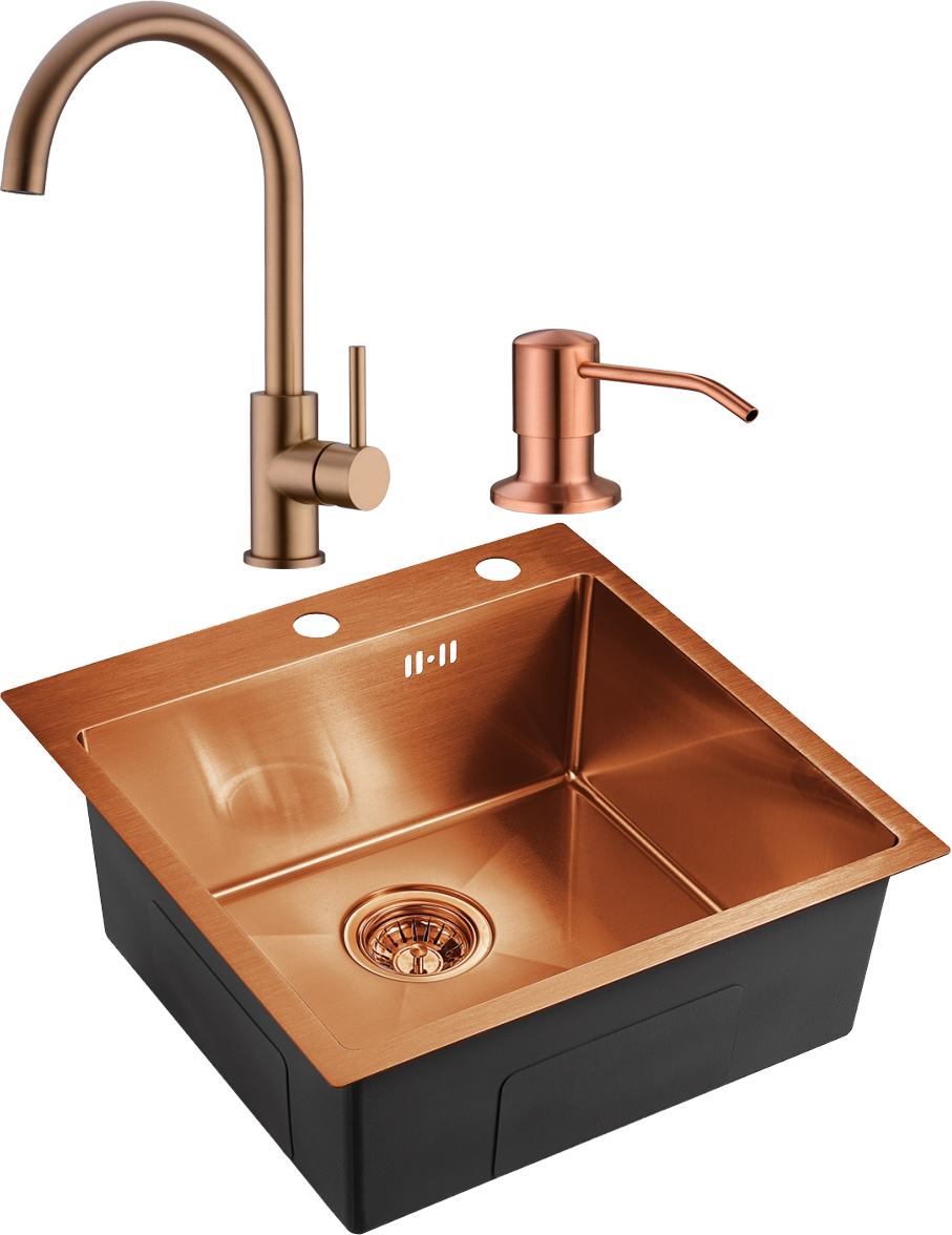 Комплект Мойка Domaci Равенна PVD DMB-117A медь + Смеситель DCB 3004 медь + Дозатор 401 медь
