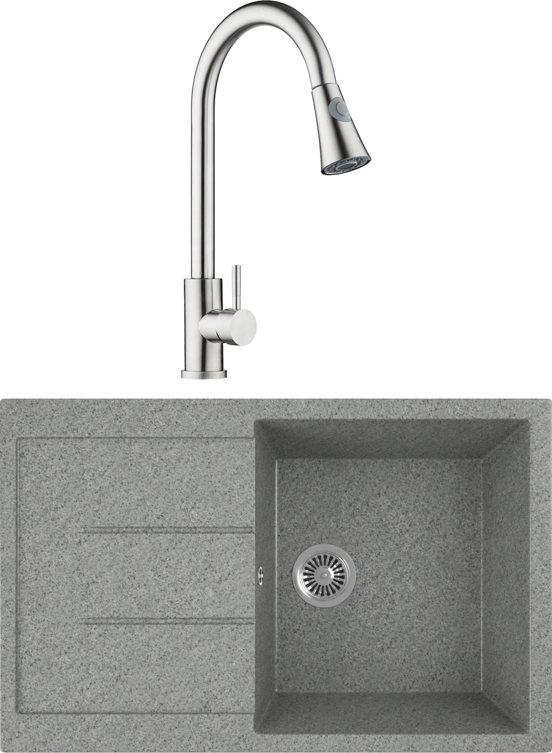 Комплект Мойка Domaci Бьелла DMC-25-309 темно-серая + Смеситель Равенна D99-120st