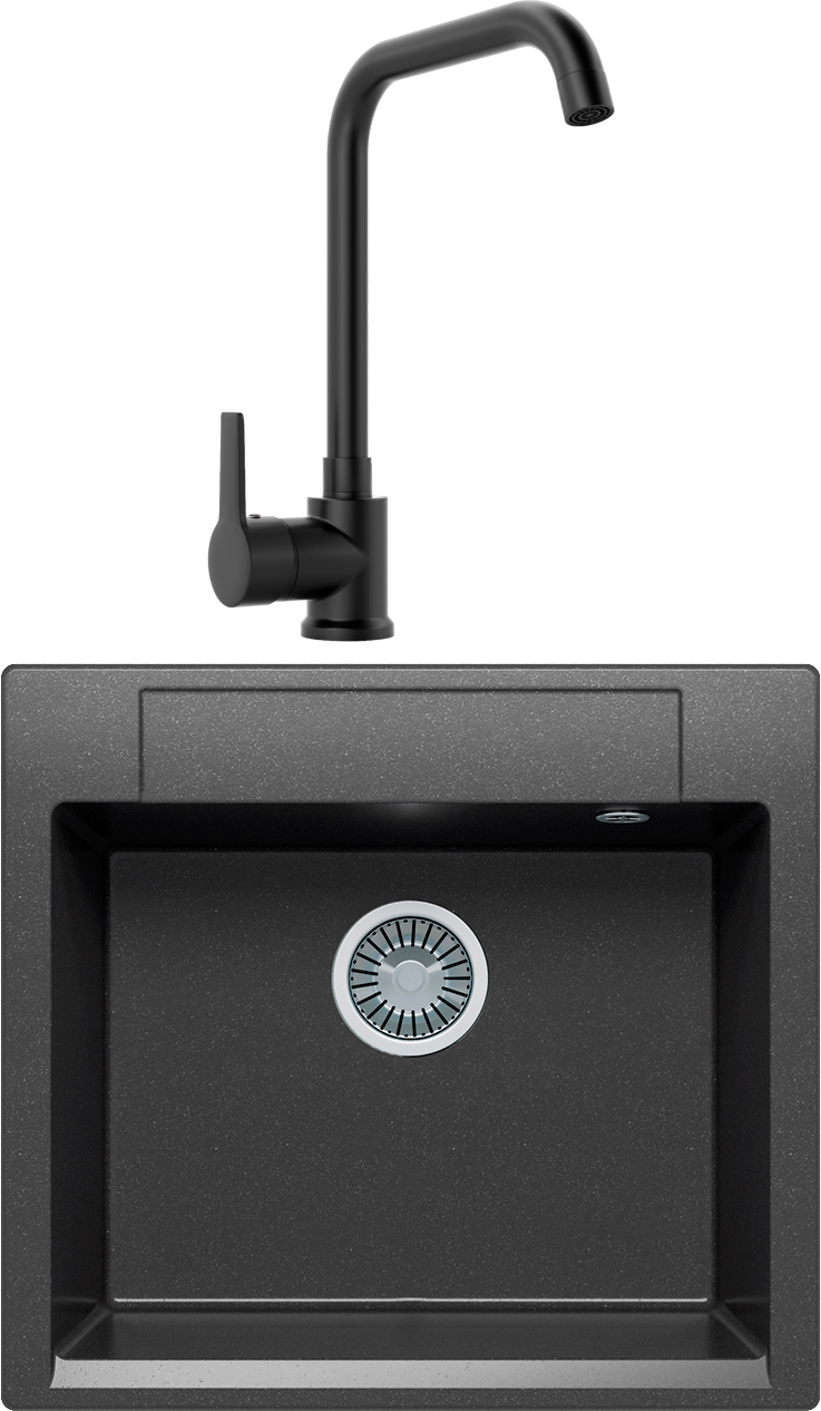 Комплект  Мойка кухонная Polygran Argo 560 черная + Смеситель для кухни MEGA Ege MG-PL10-B черный