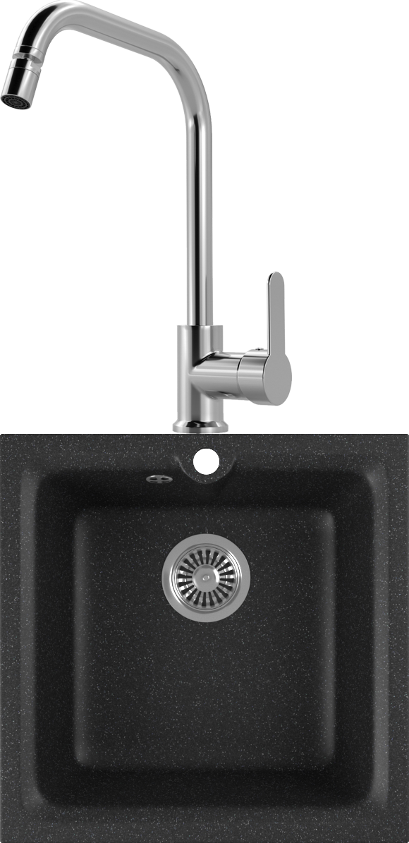 Комплект Мойка кухонная Domaci Бьелла DMC-42 черная + Смеситель для кухни MEGA City MG- ZRV104 хром