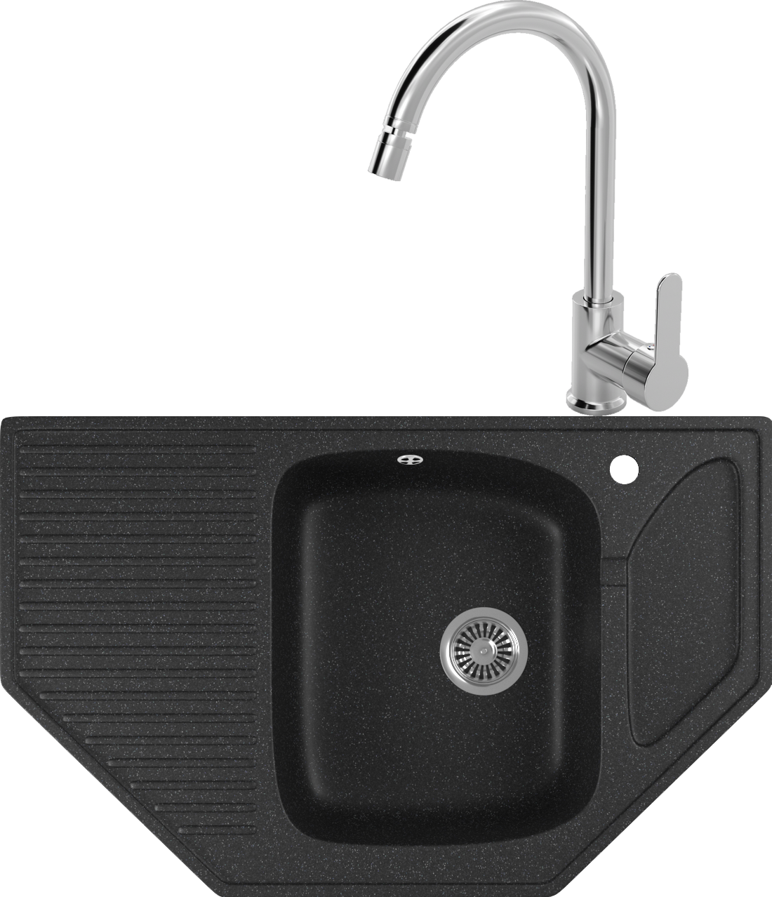 Комплект Мойка кухонная Domaci Бьелла DMC-10 черная + Смеситель для кухни MEGA City MG-ZRV102 хром