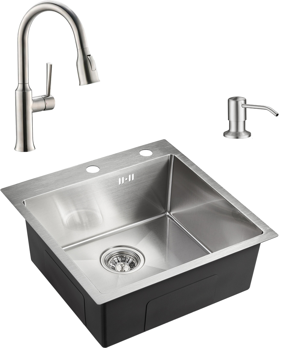 Комплект Мойка Domaci Равенна PVD DMB-117A брашированная сталь + Дозатор 401 сатин + Смеситель DCB 7011 сатин