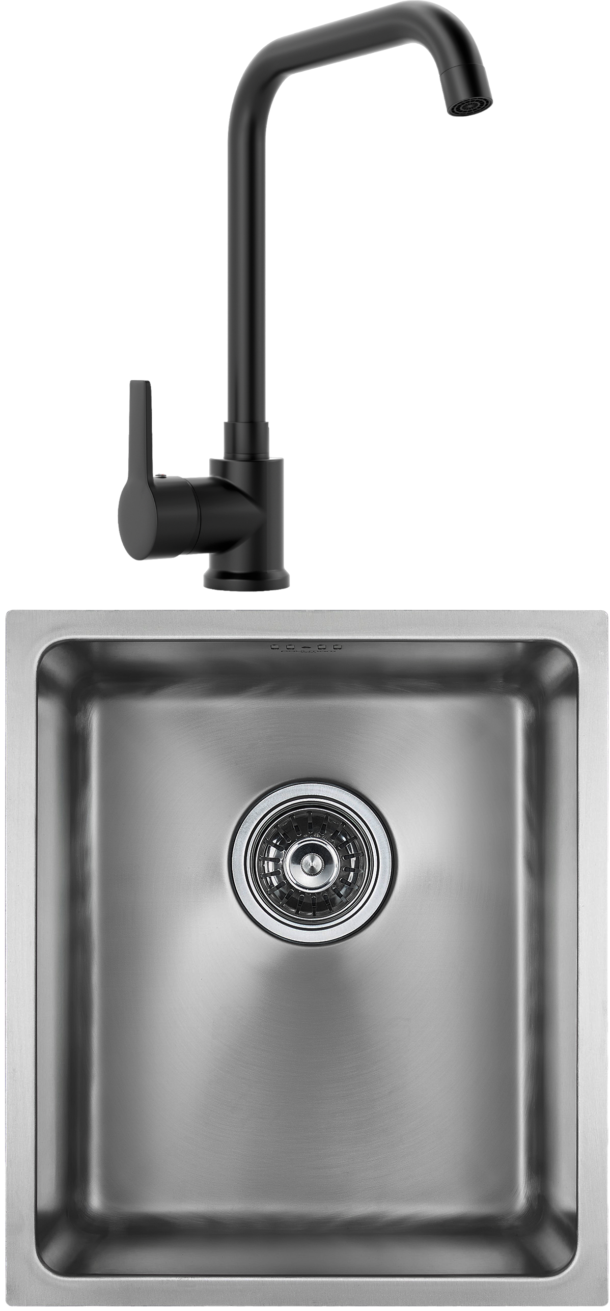 Комплект  Мойка кухонная Paulmark Vista PM904438-BS брашированная нержавеющая сталь + Смеситель для кухни MEGA Ege MG-PL10-B черный