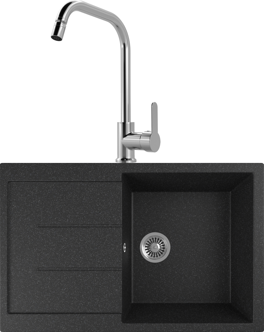 Комплект Мойка кухонная Domaci Бьелла DMC-25 черная + Смеситель для кухни MEGA City MG- ZRV104 хром