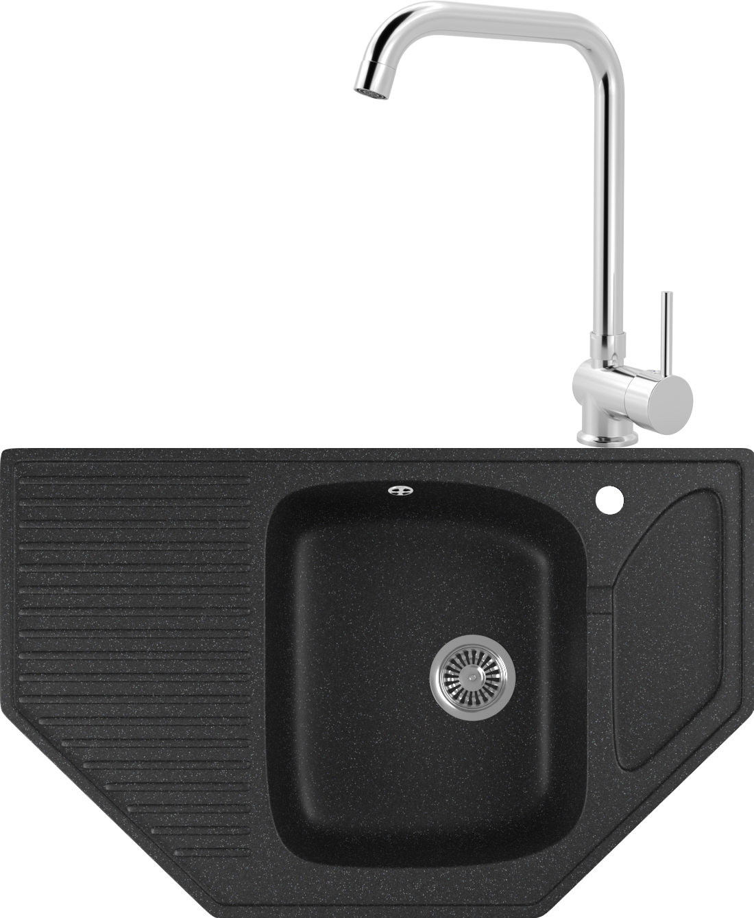 Комплект Мойка кухонная Domaci Бьелла DMC-10 черная + Смеситель для кухни MEGA Didim MG-CM107 хром