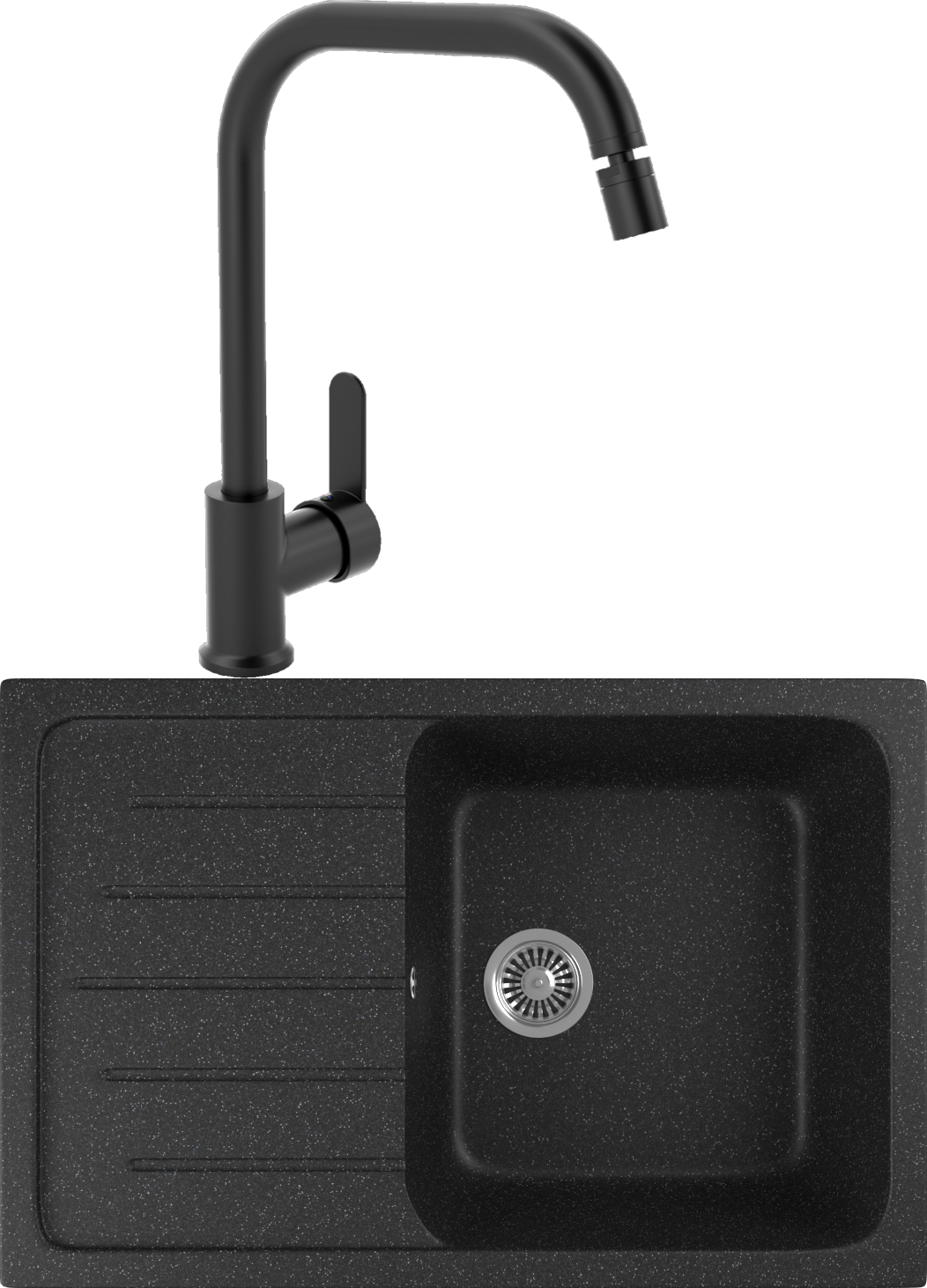 Комплект Мойка кухонная Domaci Бьелла DMC-76 черная + Смеситель для кухни MEGA City MG- ZRV104-B черный