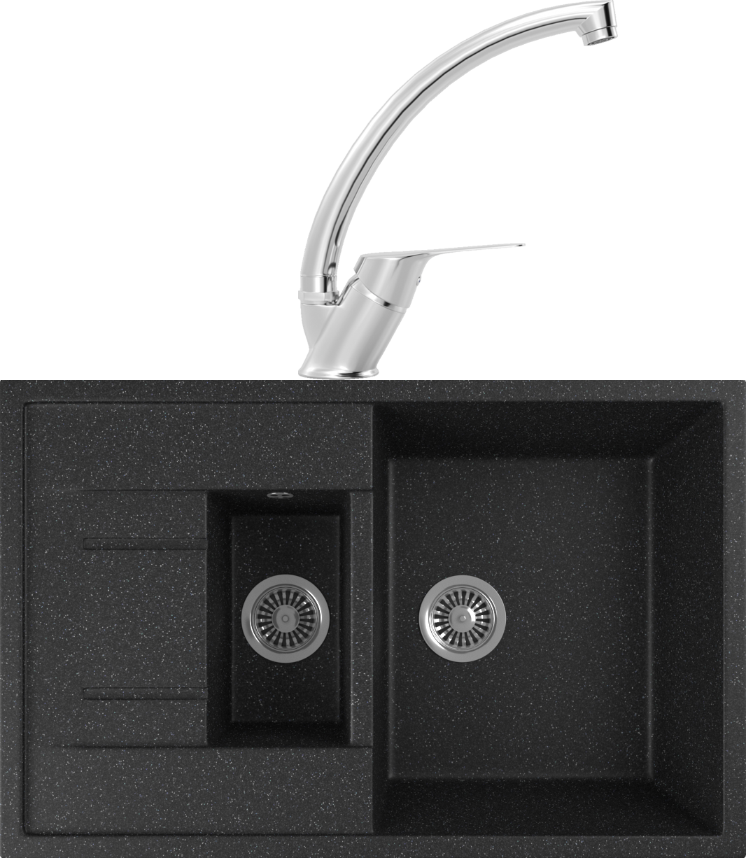 Комплект Мойка кухонная Domaci Бьелла DMC-21K черная + Смеситель для кухни MEGA Mega MG-BMK016 хром