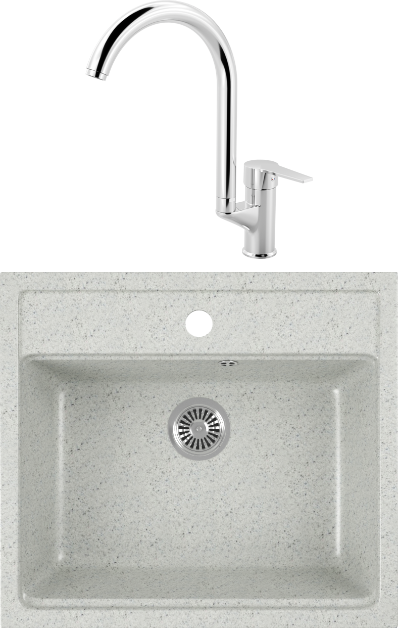 Комплект Мойка Domaci Бьелла DMC-06 серая + Смеситель MEGA Snow MG-SH03 хром