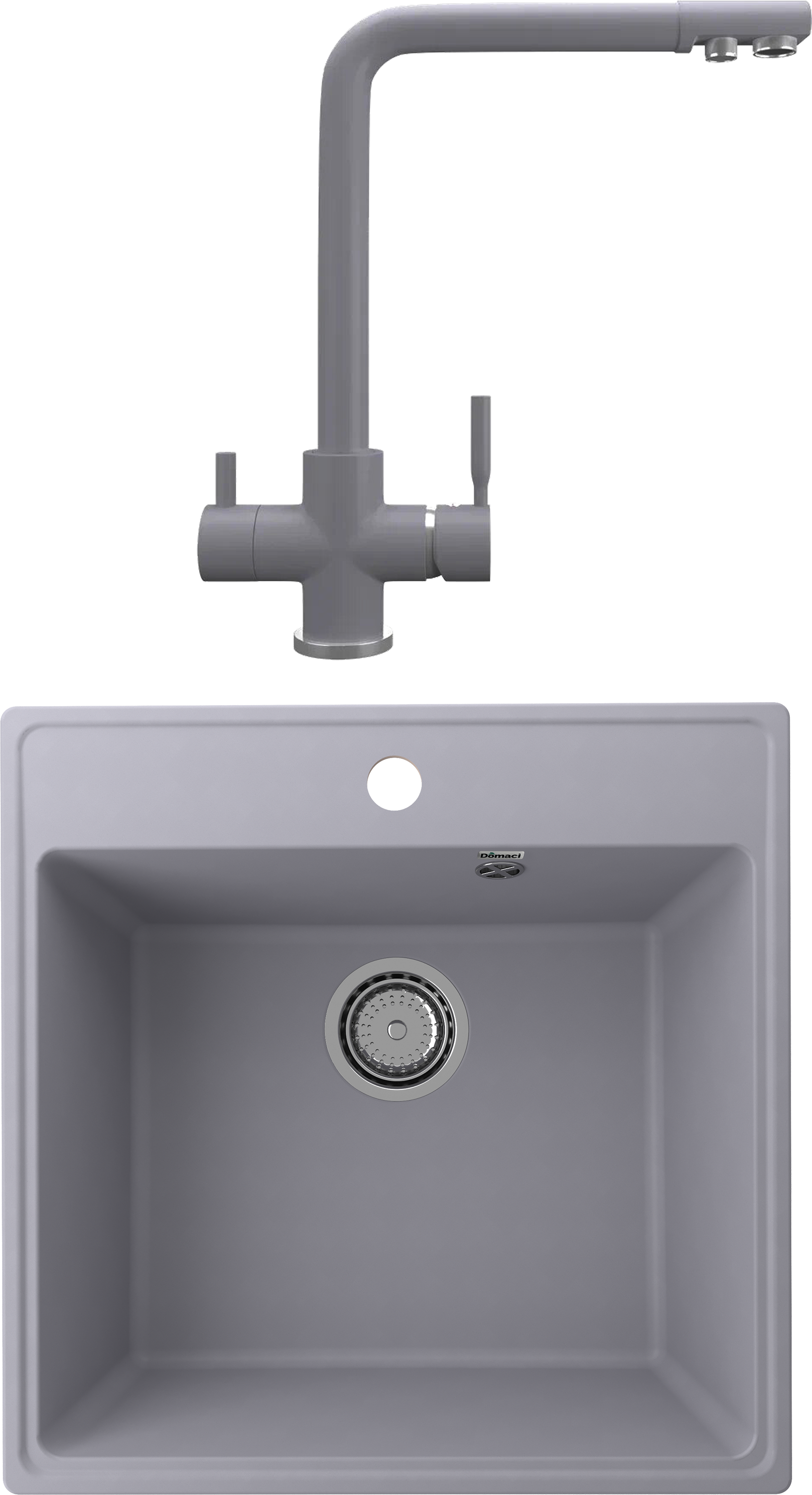 Комплект Мойка кухонная Domaci Солерно DF 505-05 бетон + Смеситель для кухни Domaci Солерно UQ-016-05 бетон