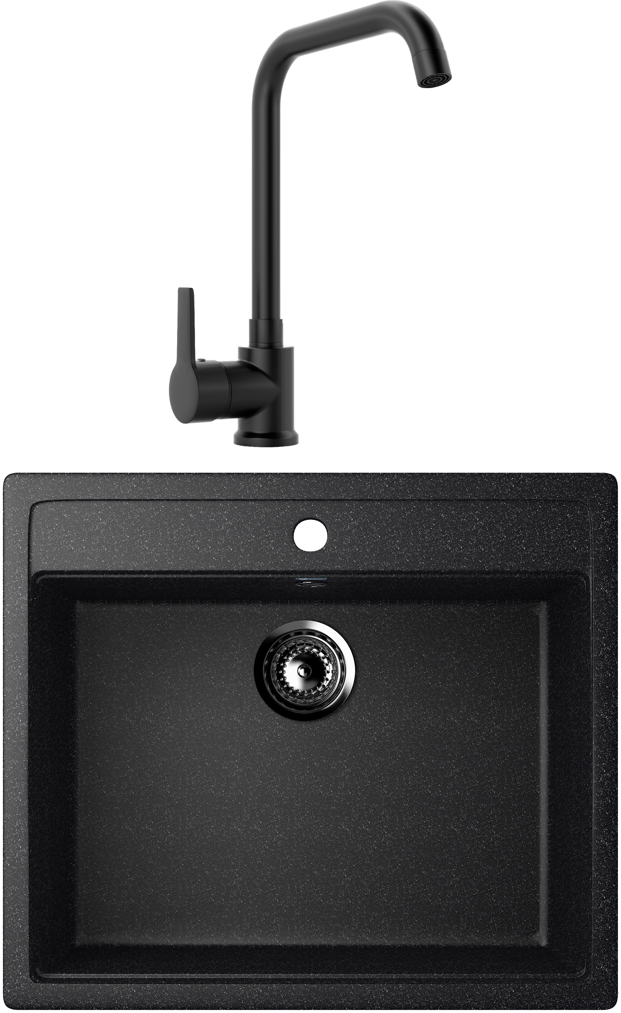 Комплект Мойка кухонная Ulgran U-104 -308 черная + Смеситель MEGA Ege MG-PL10-B черный