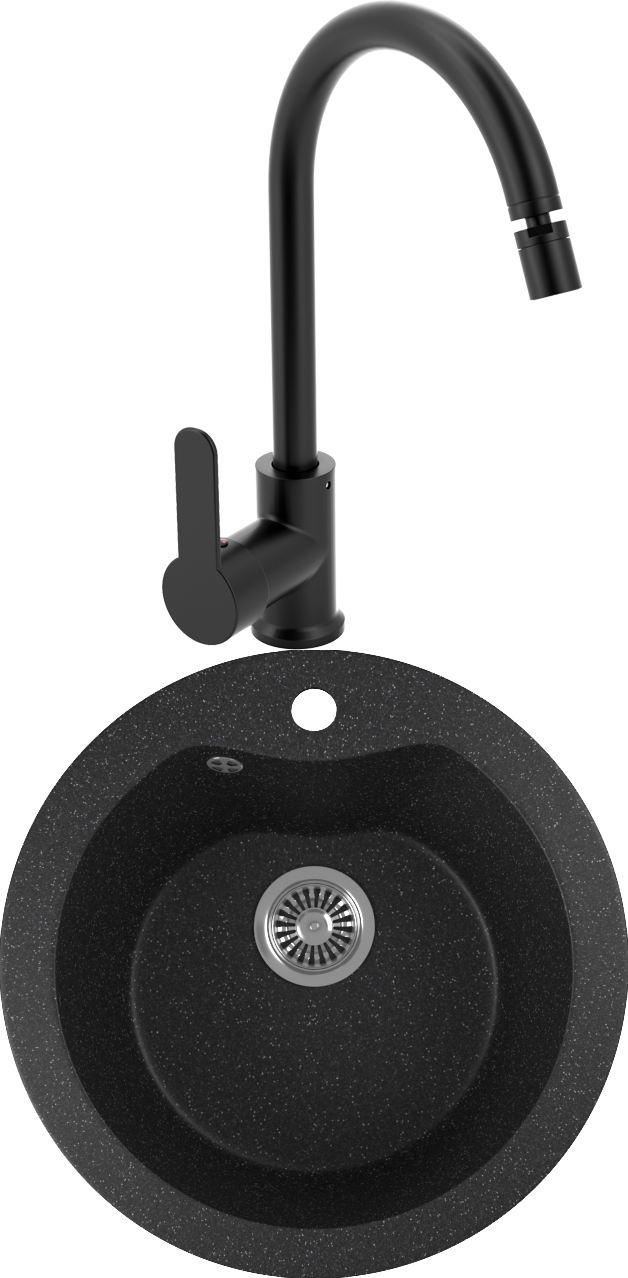 Комплект Мойка кухонная Domaci Бьелла DMC-08S черная + Смеситель для кухни MEGA City MG-ZRV102-b черный