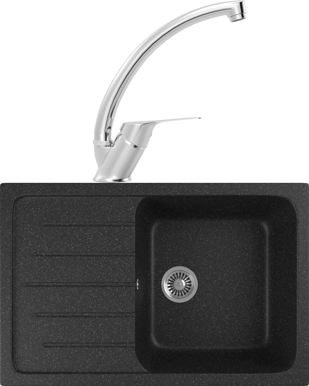Комплект Мойка кухонная Domaci Бьелла DMC-76 черная + Смеситель для кухни MEGA Mega MG-BMK016 хром