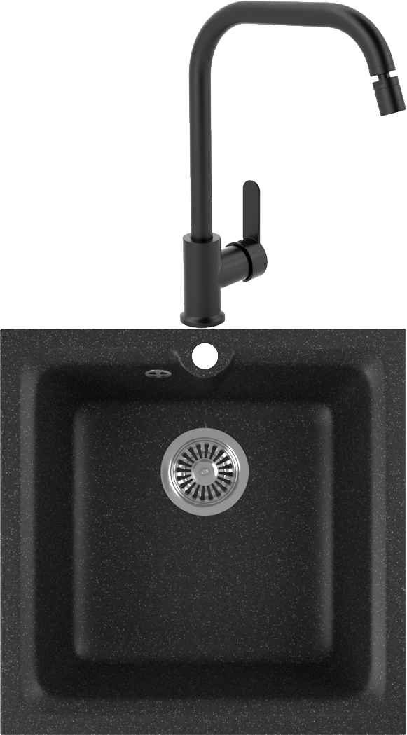 Комплект Мойка кухонная Domaci Бьелла DMC-42 черная + Смеситель для кухни MEGA City MG- ZRV104-B черный