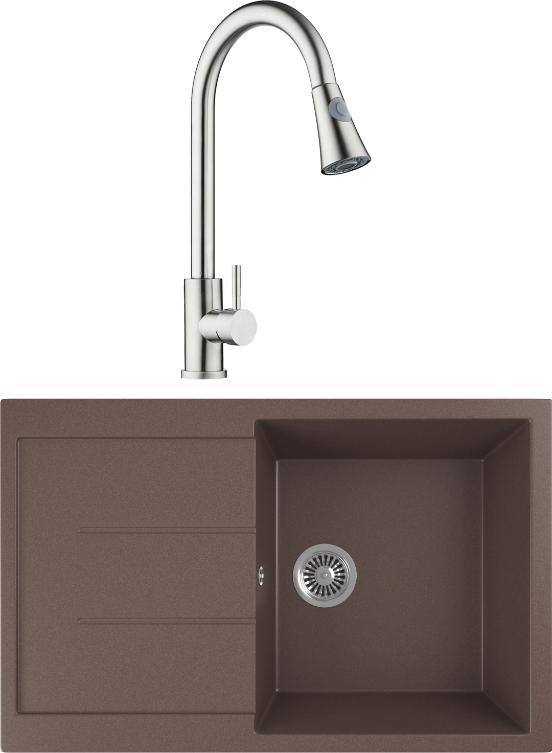 Комплект Мойка кухонная Domaci Бьелла DMC-25-345 шоколад + Смеситель Равенна D99-120st
